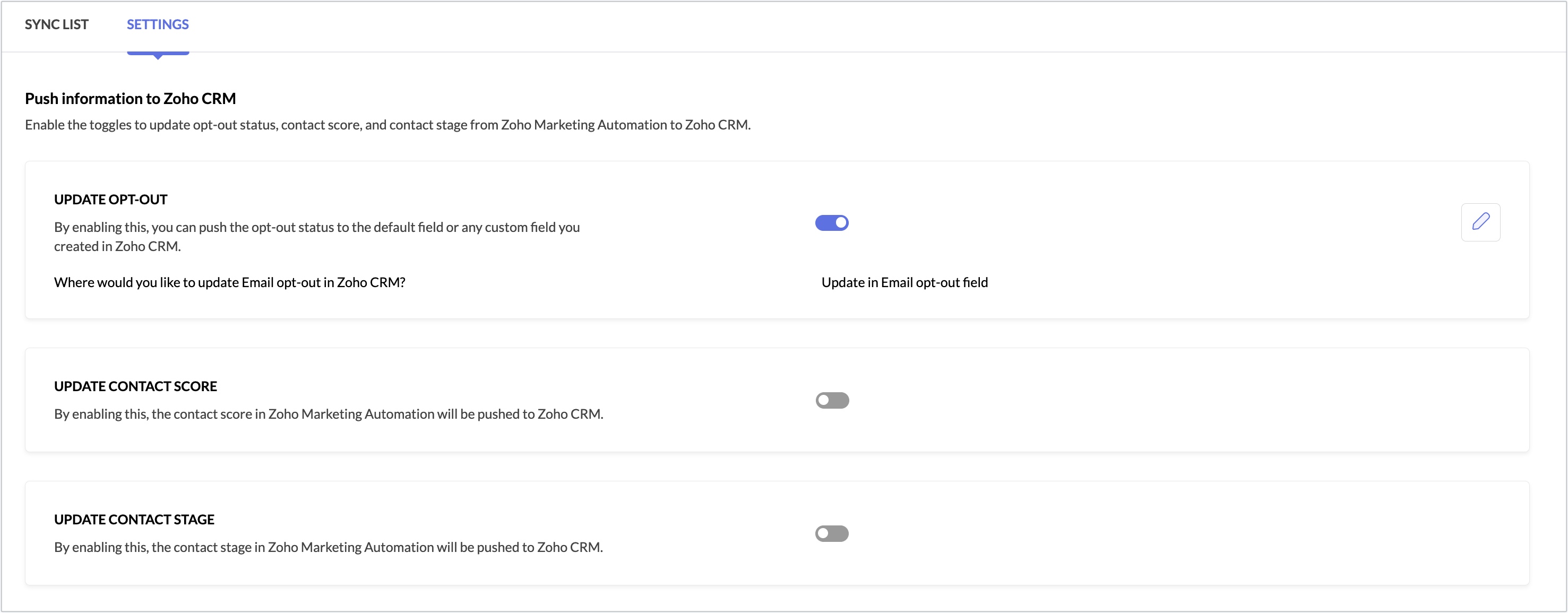 sync setting