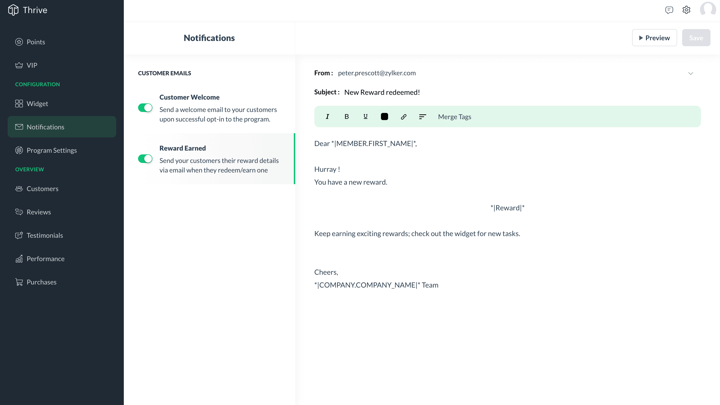 Zoho Thrive - Reward Earned