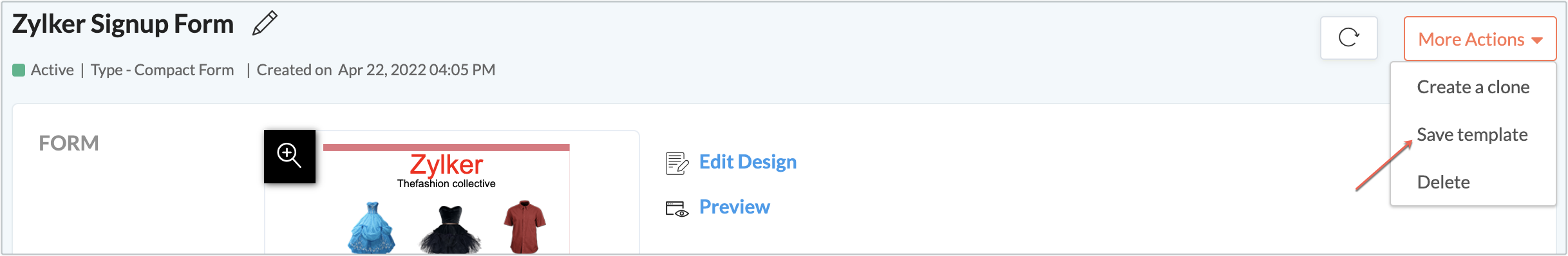 save template detailed view