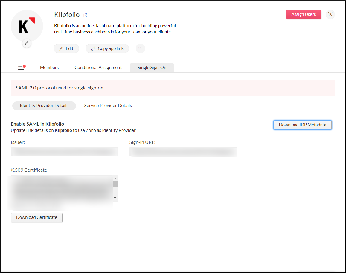 Klipfolio SSO details