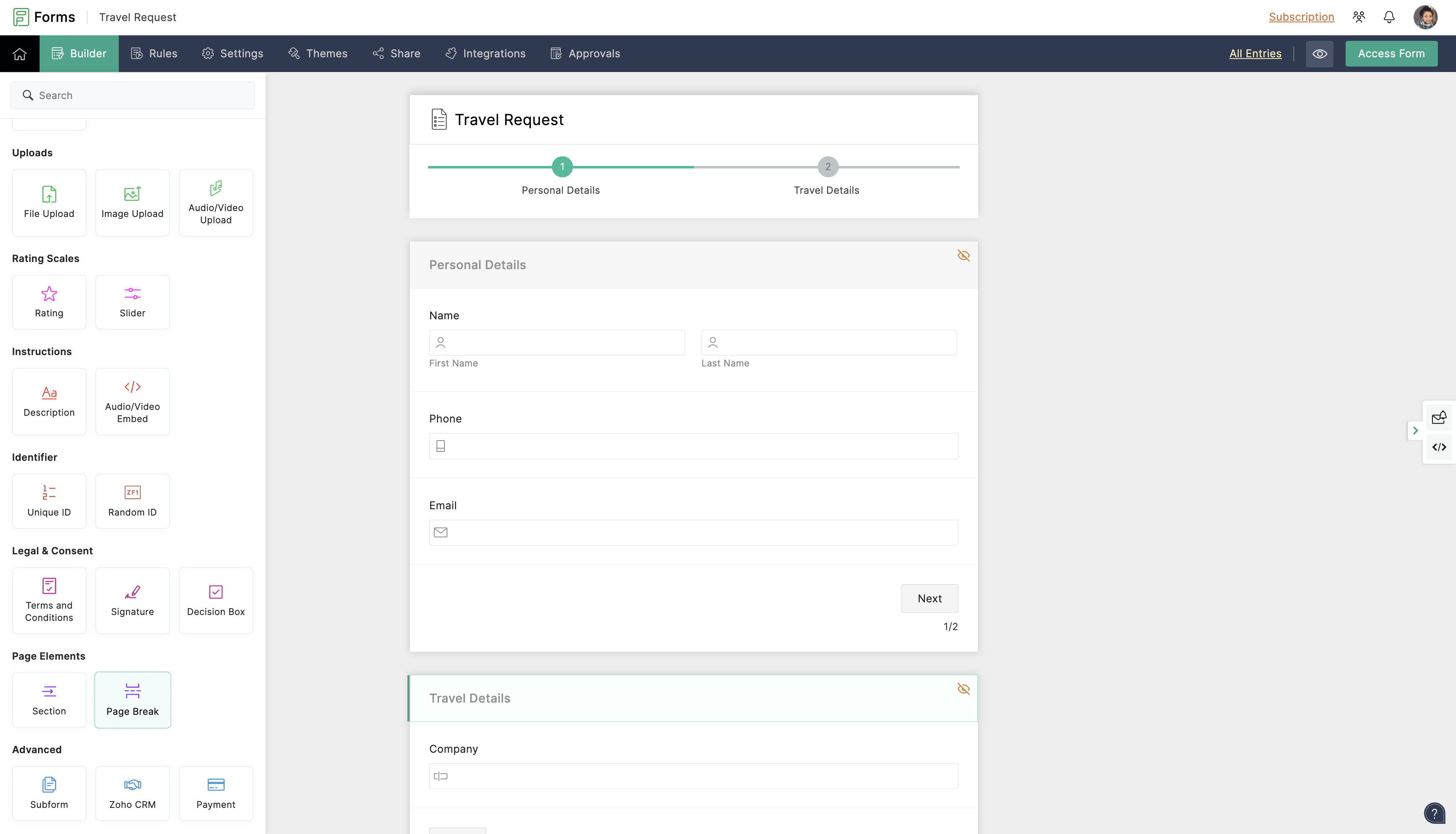 Adding Page Break field