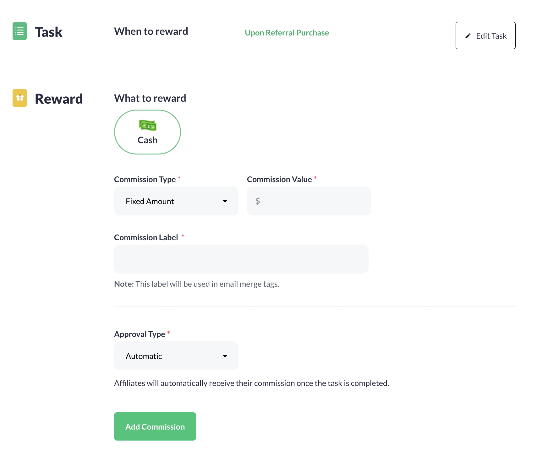 Affiliate commission details