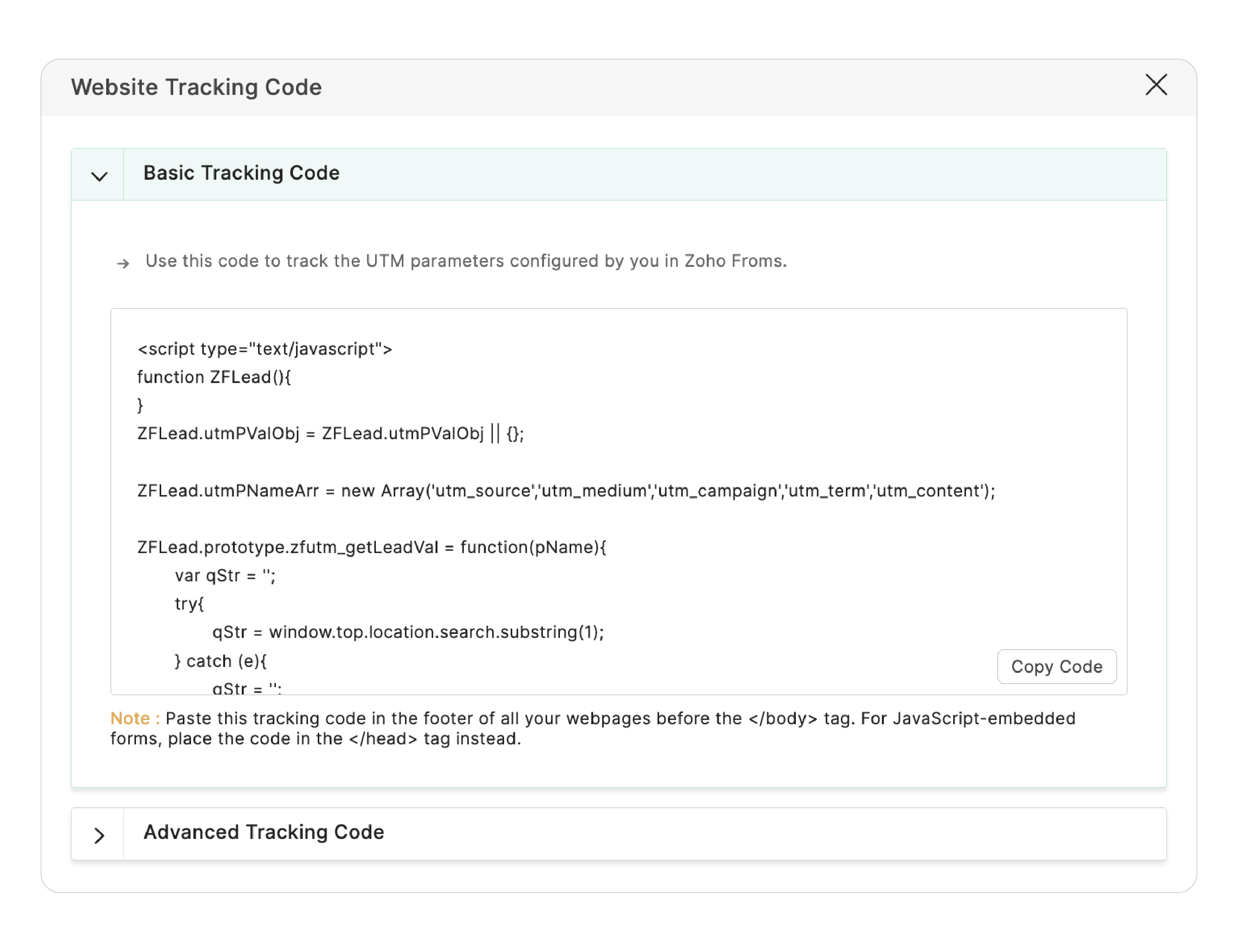 Basic Tracking Code