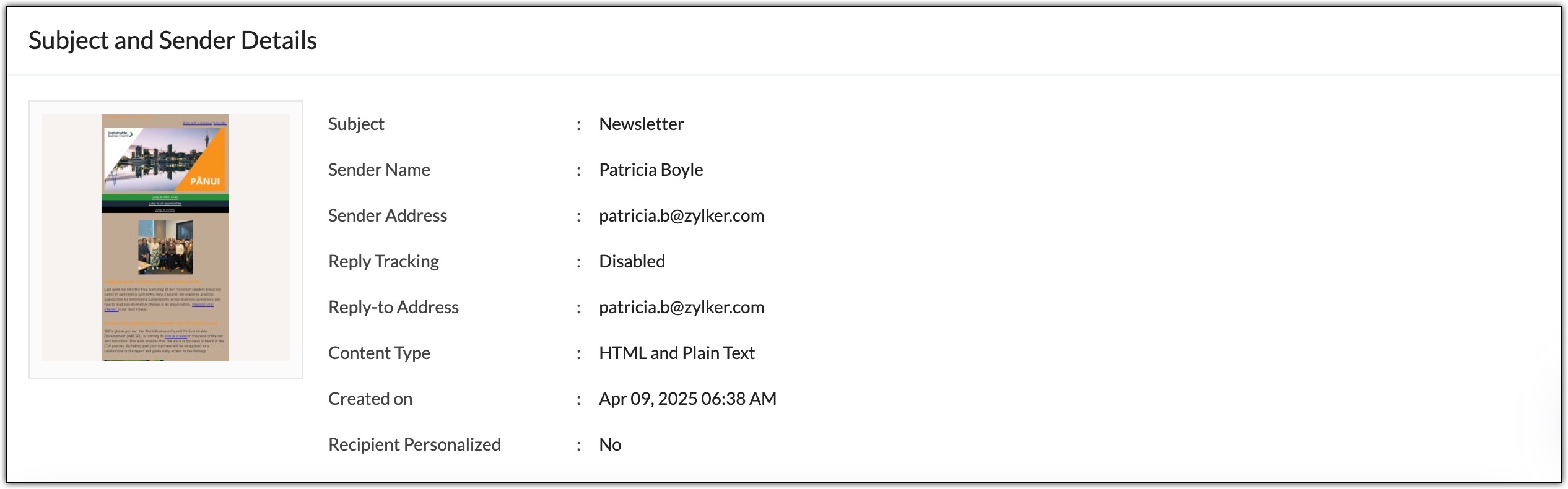 Sender and subject details
