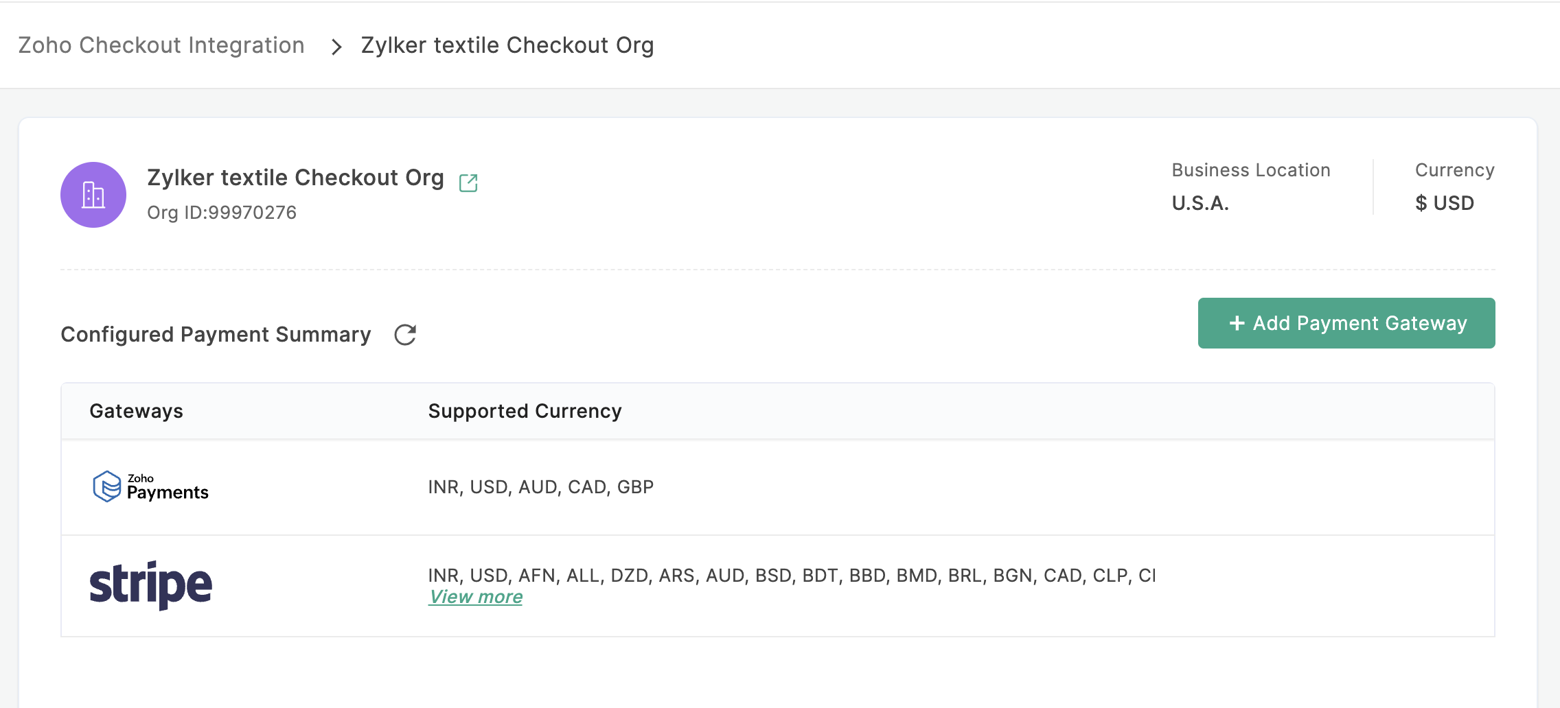 Configured payment gateways