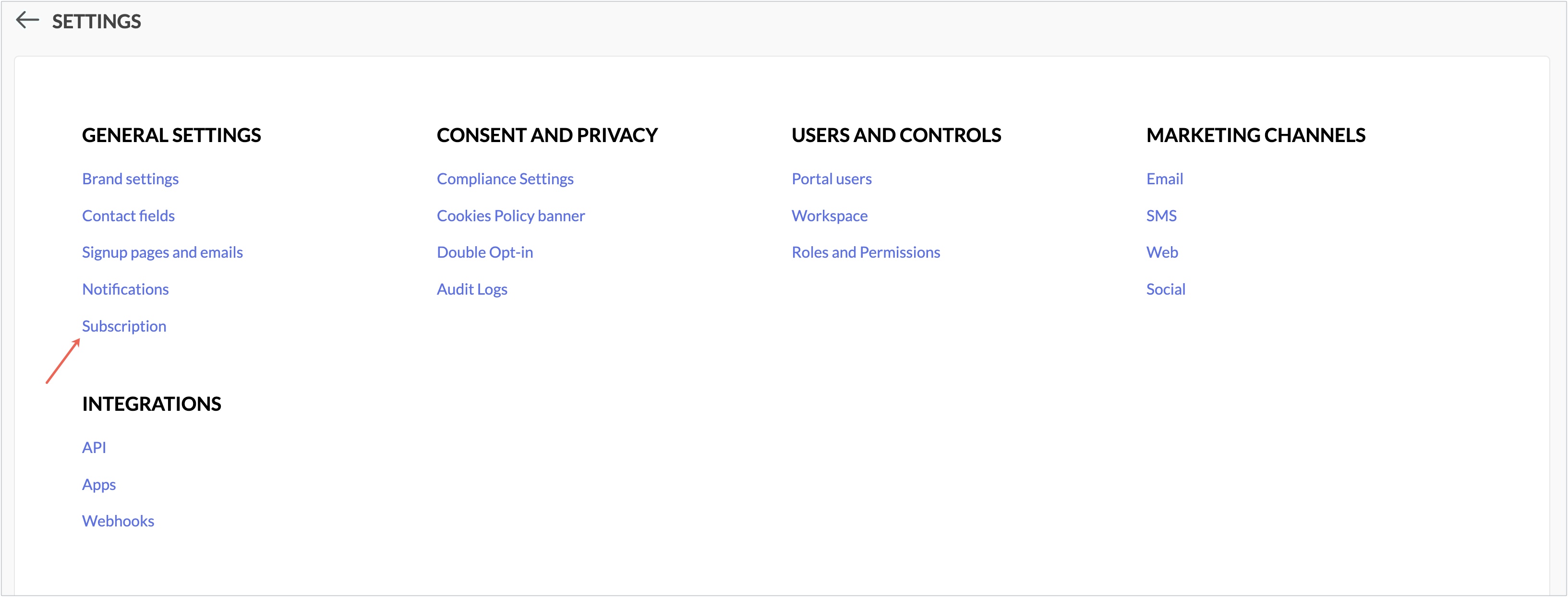 subscription menu