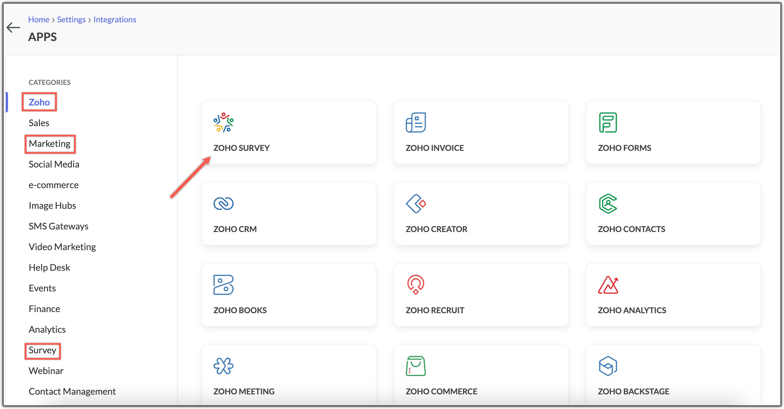 Select Zoho Survey