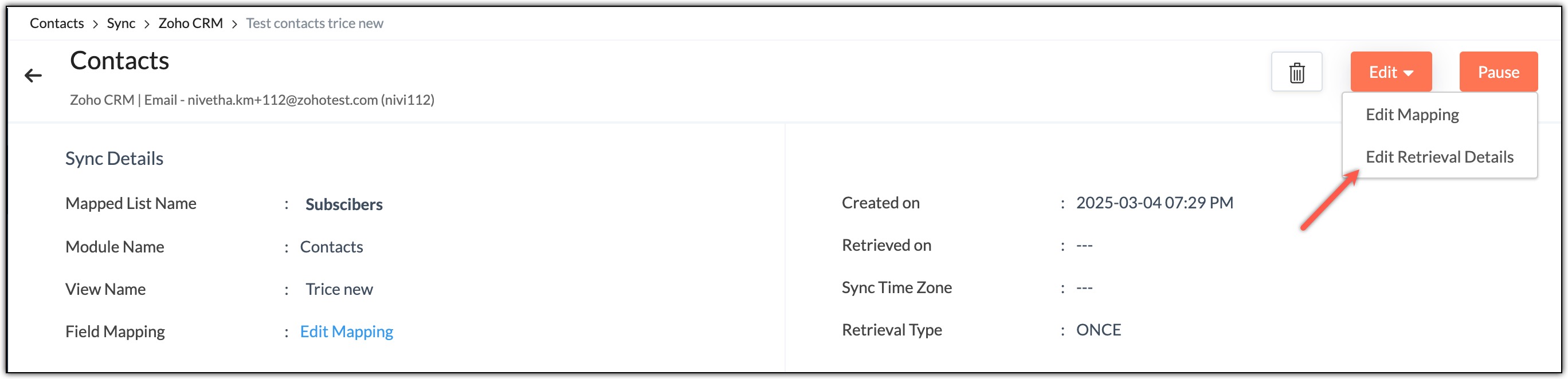 Edit retrieval details