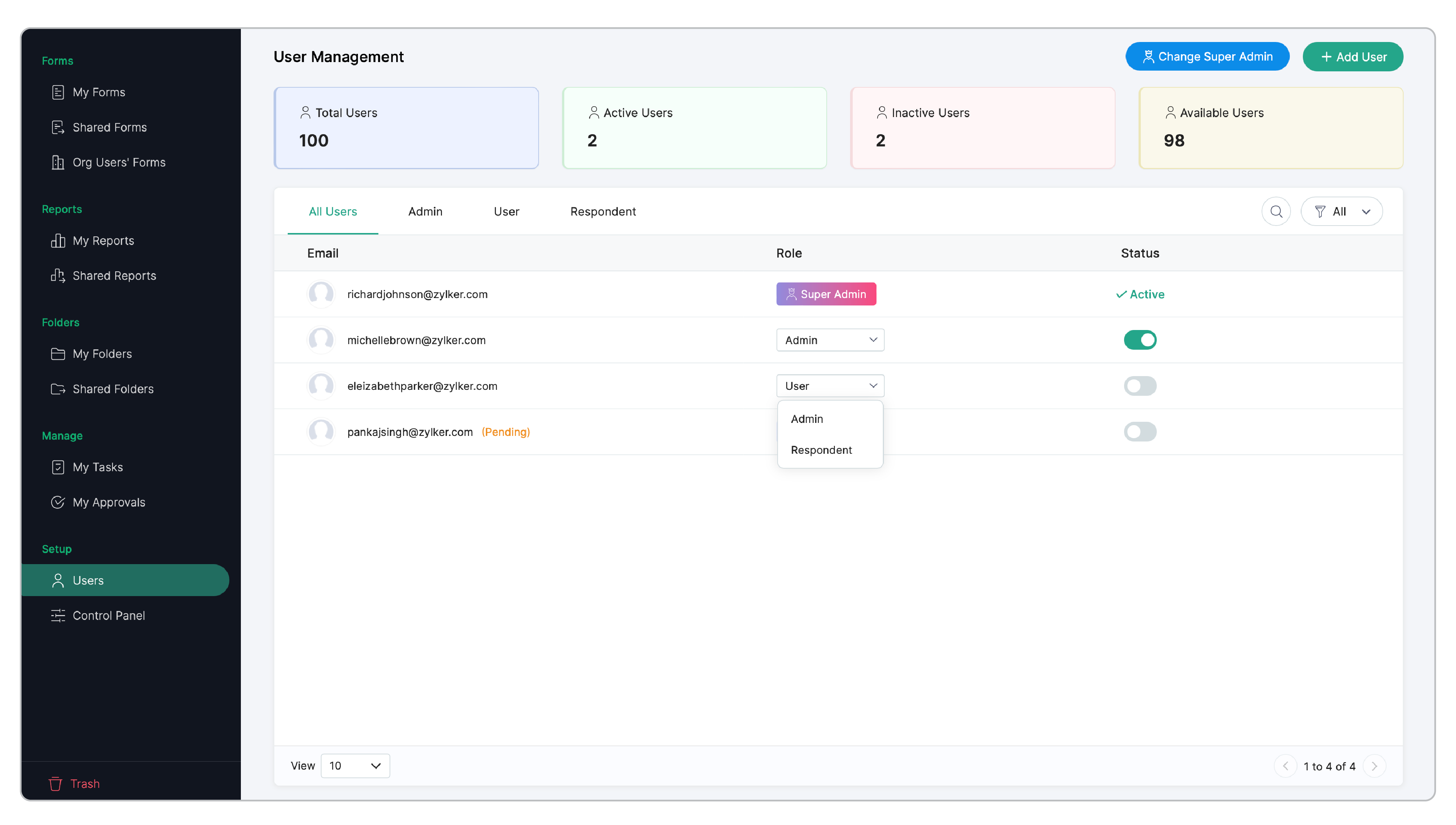 Change the role of a user