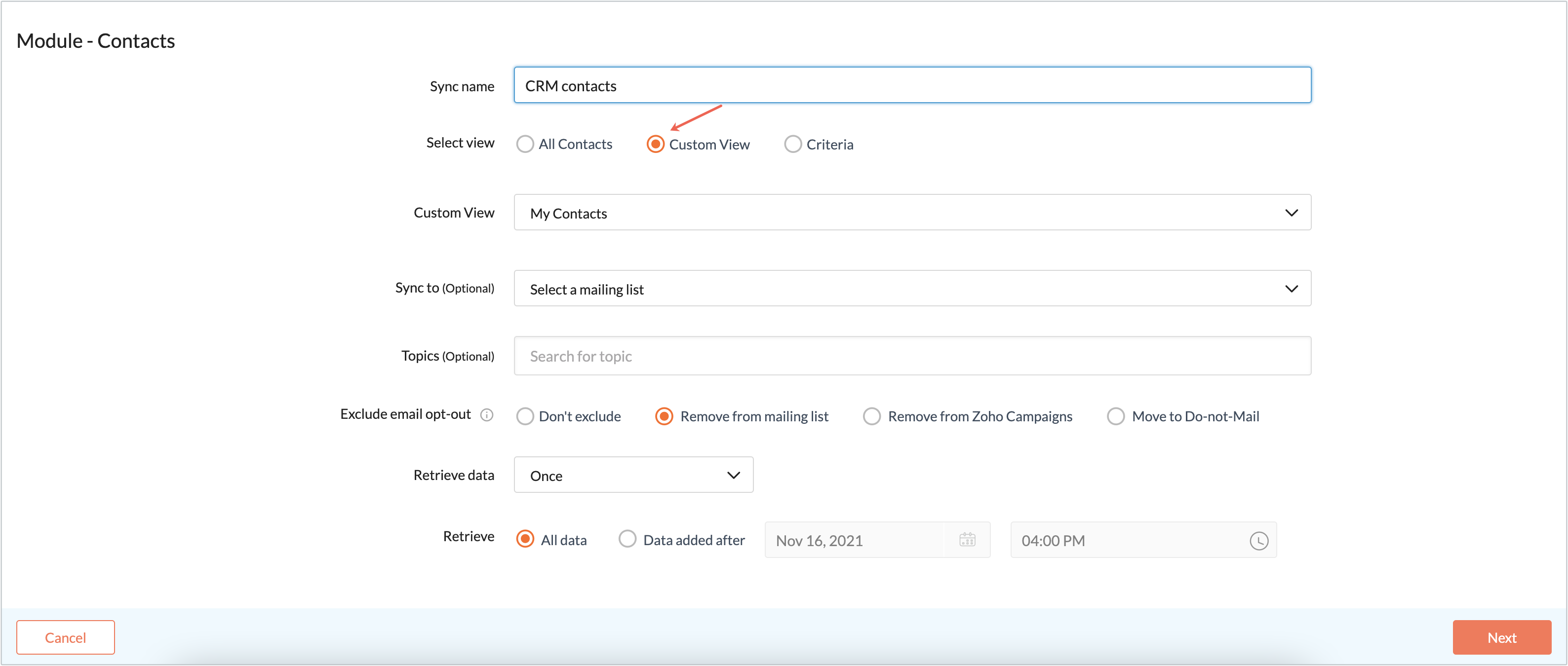 custom view sync setup