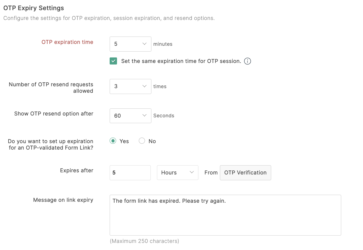 OTP Expiry Settings