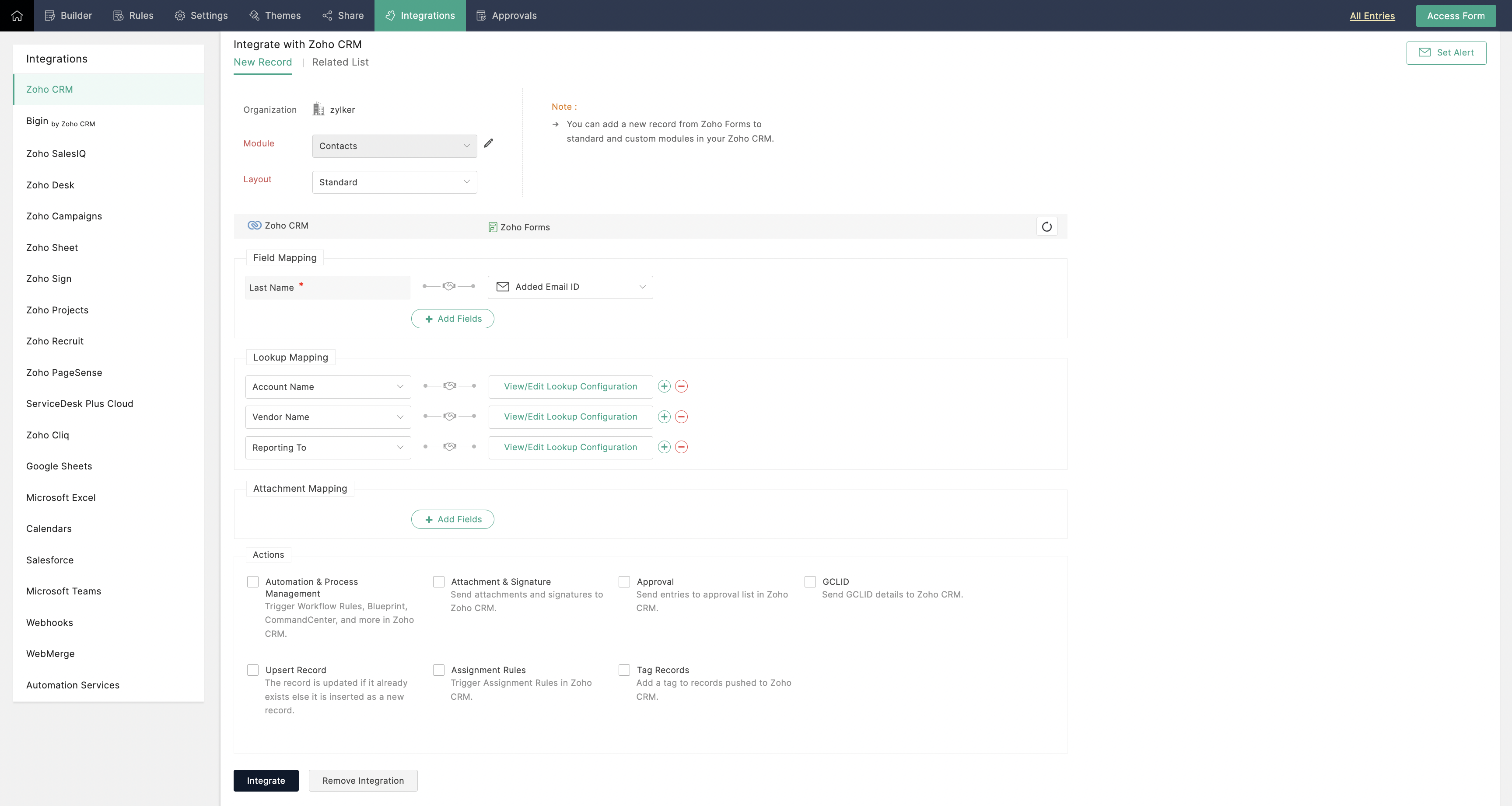 Lookup field configuration