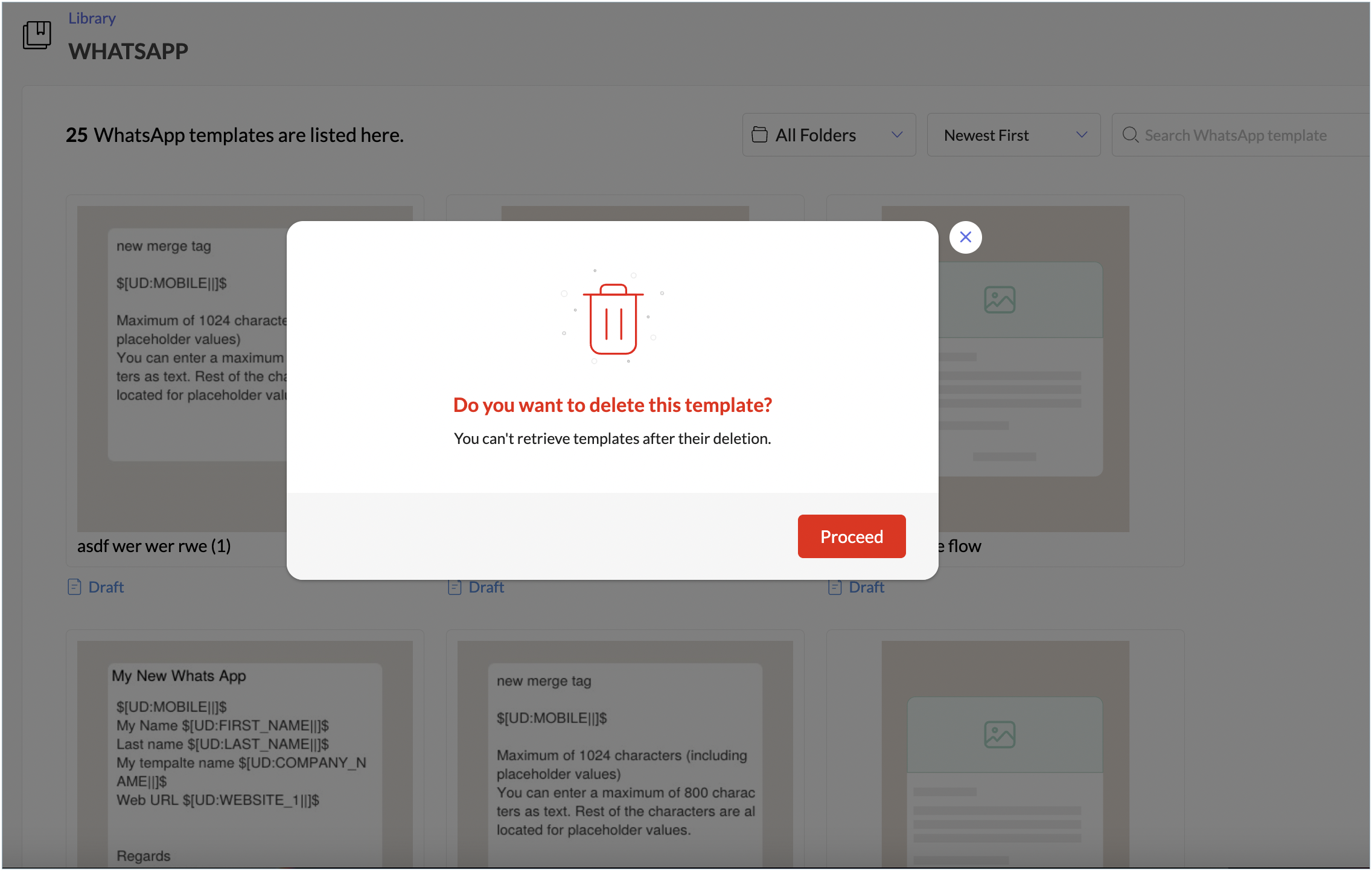 delete template popup