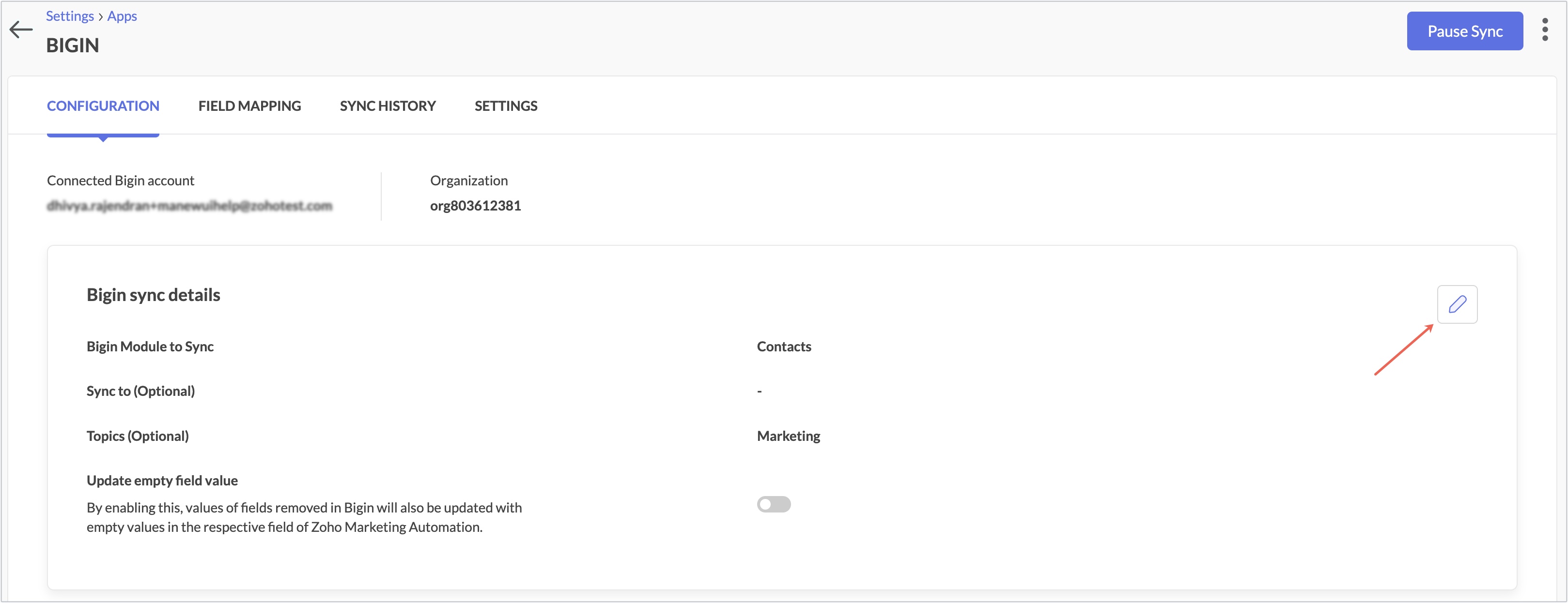 edit sync configuration