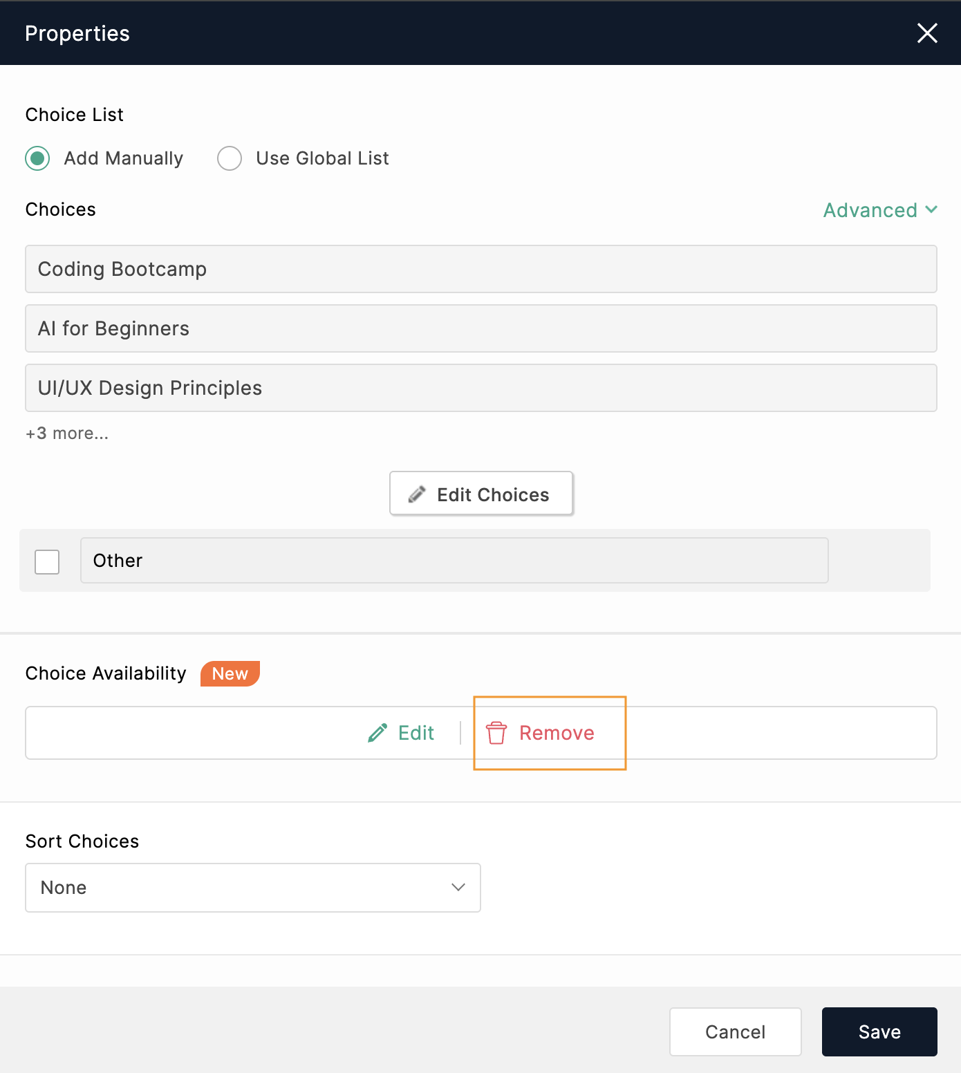 Removing Choice Availability
