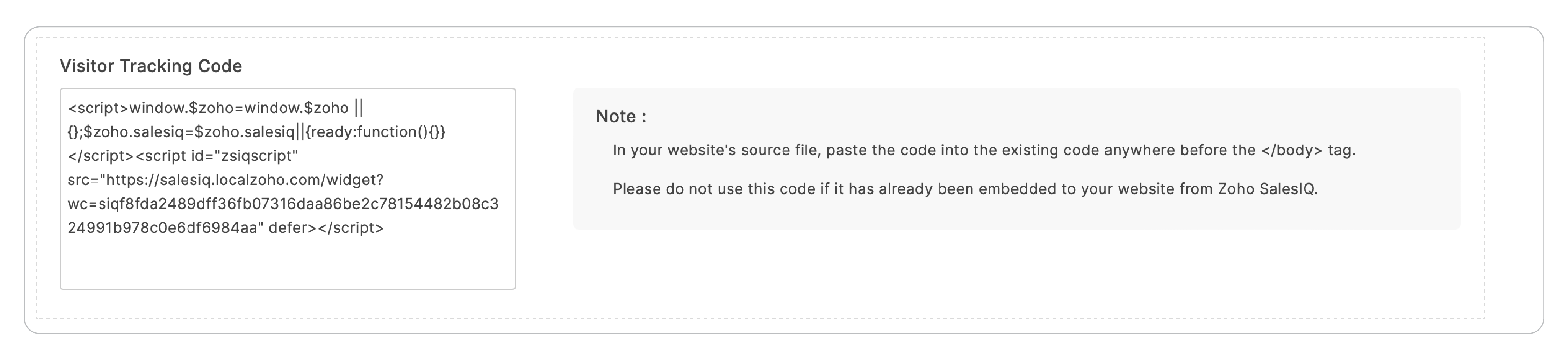Copy the visitor tracking code