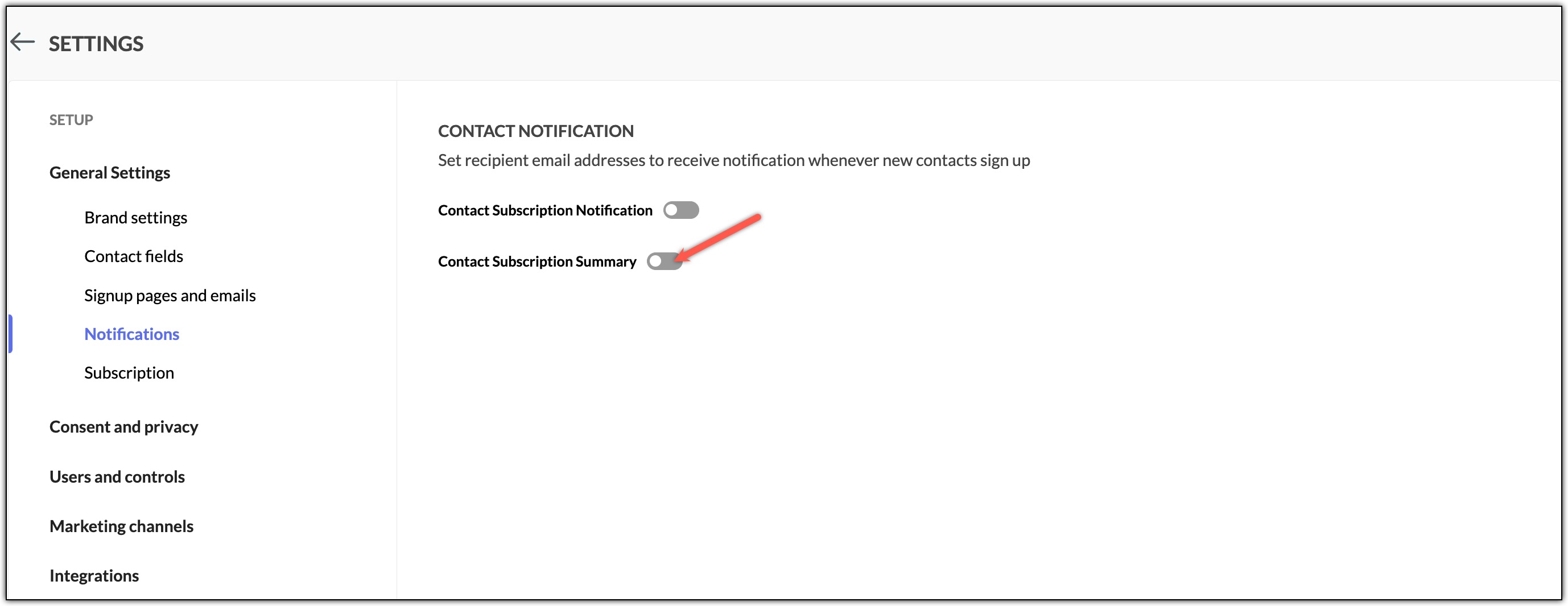 Enable contact subscription summary