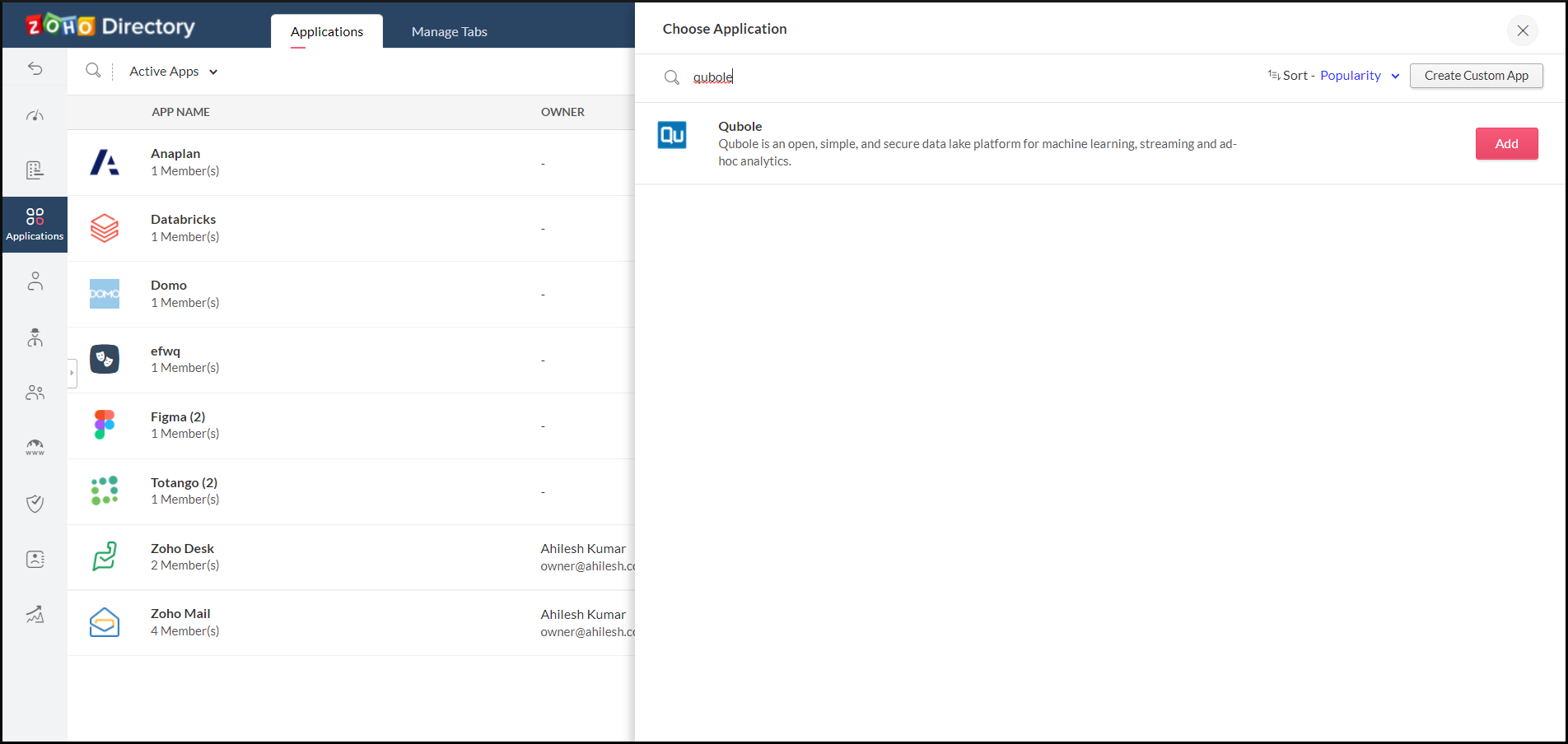 Qubole in Zoho Directory