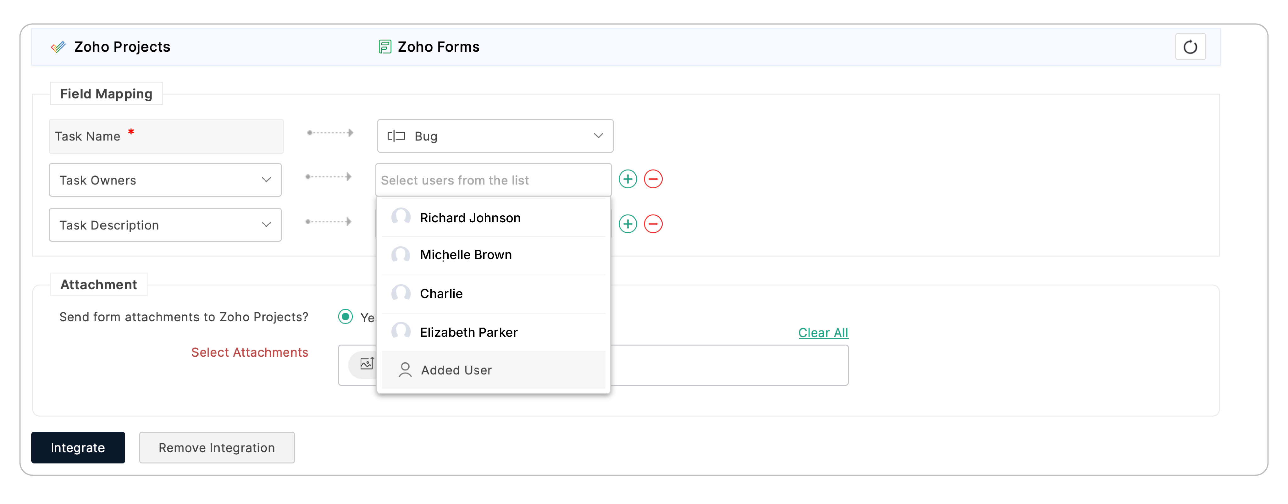 Select users from the list