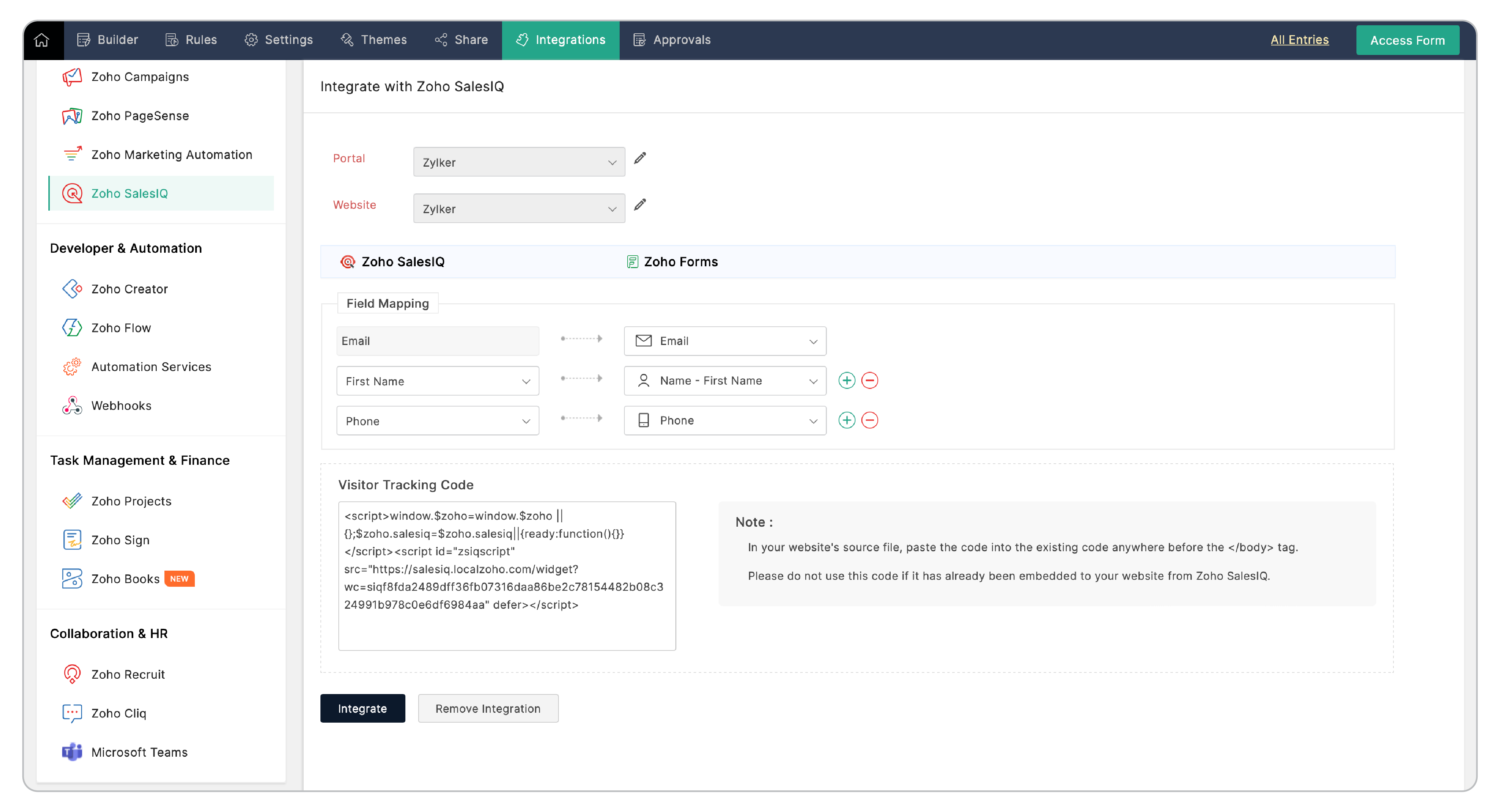 Integration setup