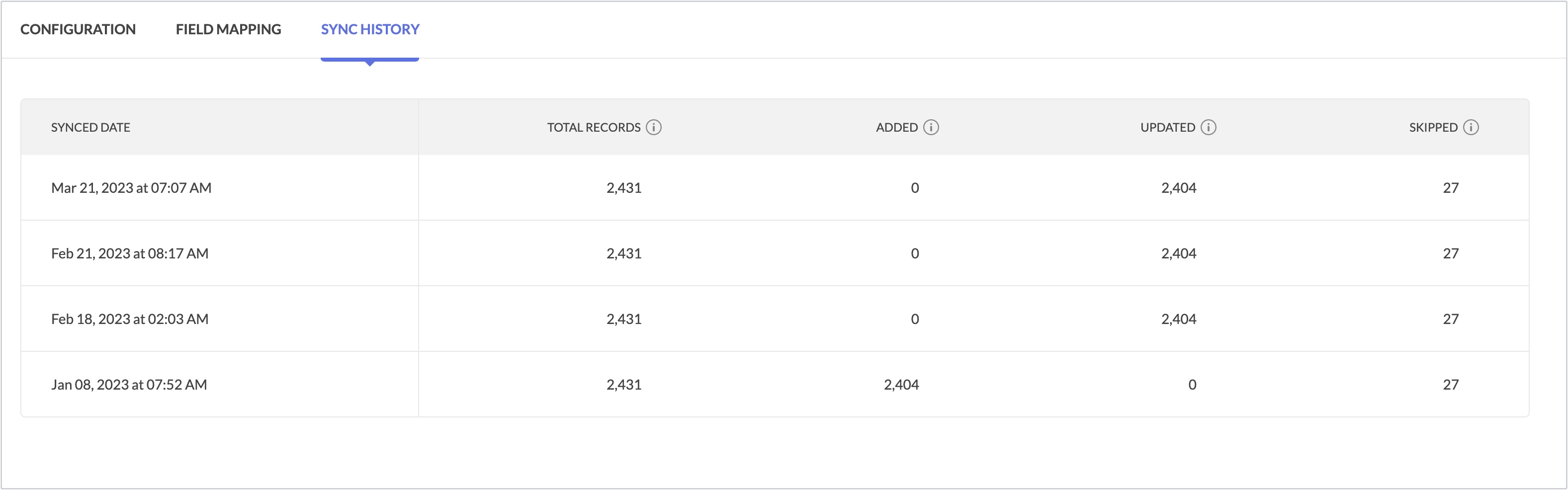 shopify sync history