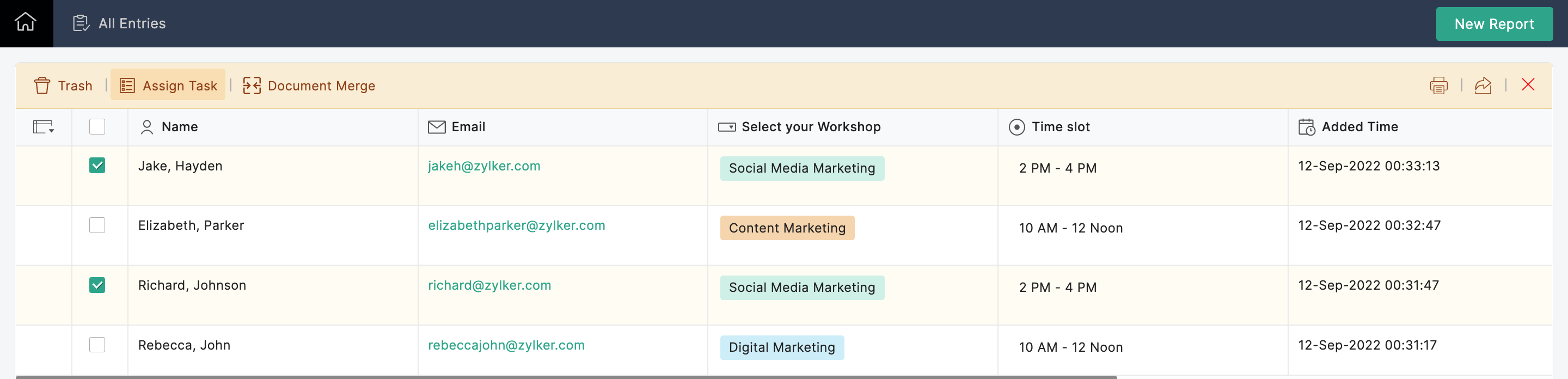 Select entries and click Assign Task