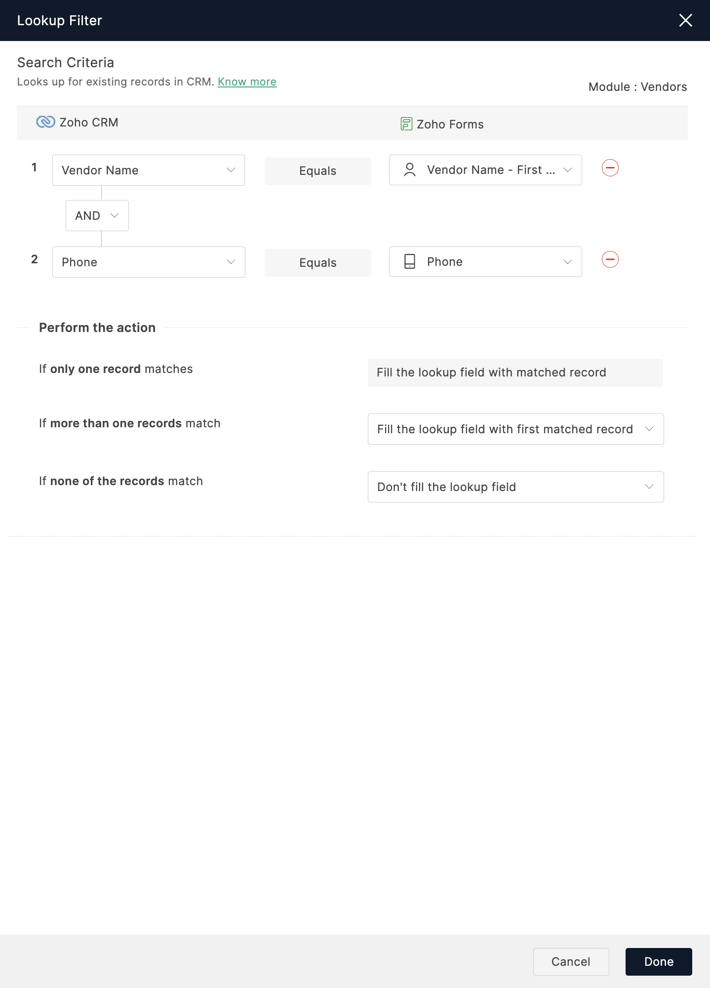 search criteria