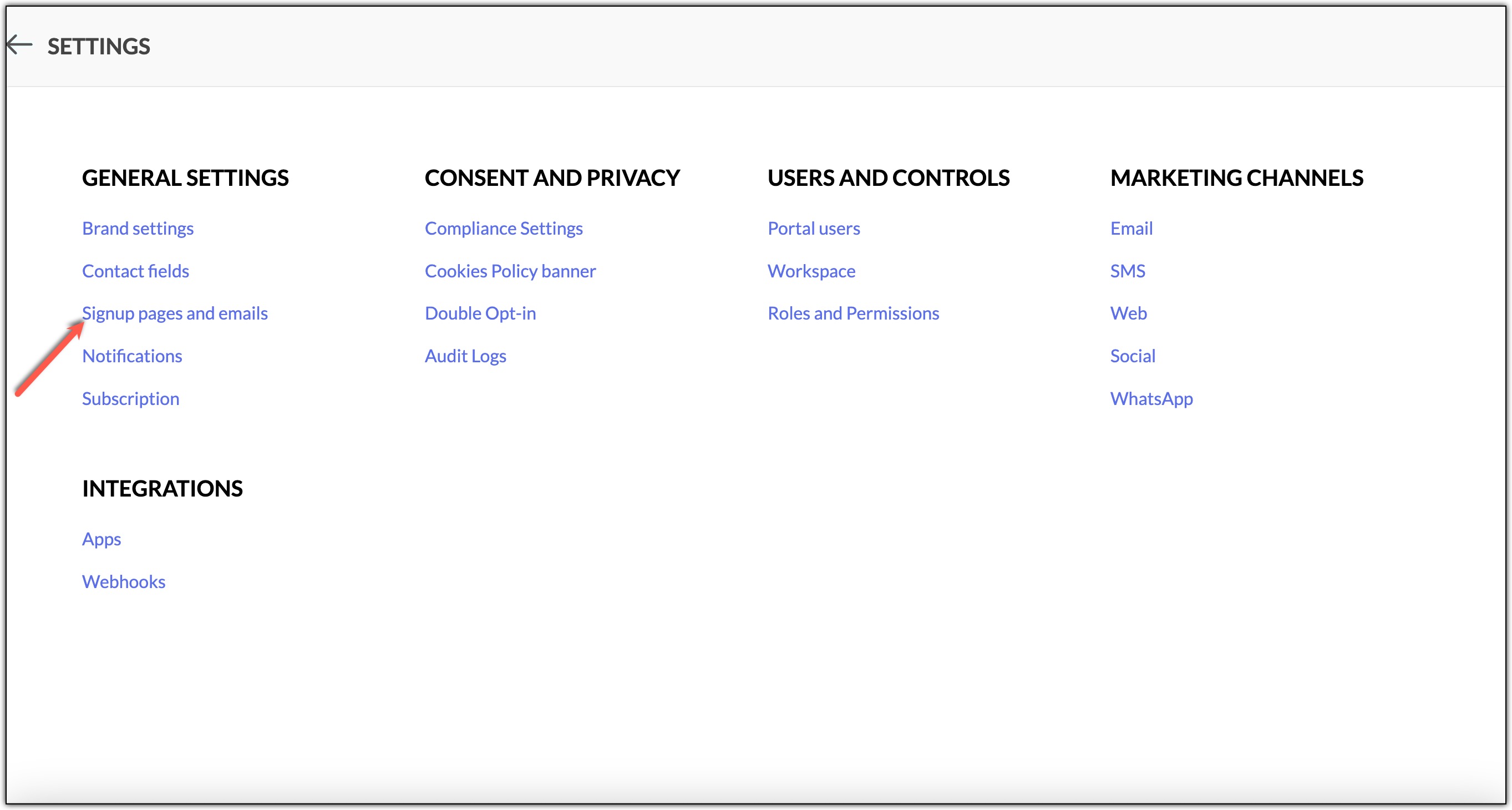 Signup pages and emails