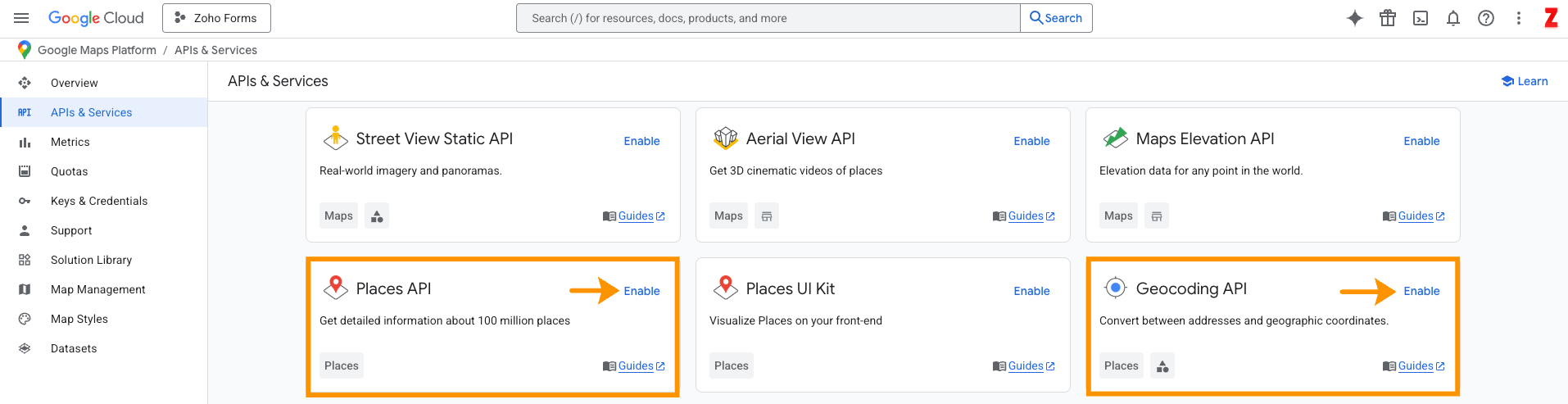 Enable Google APIs for Mobile App