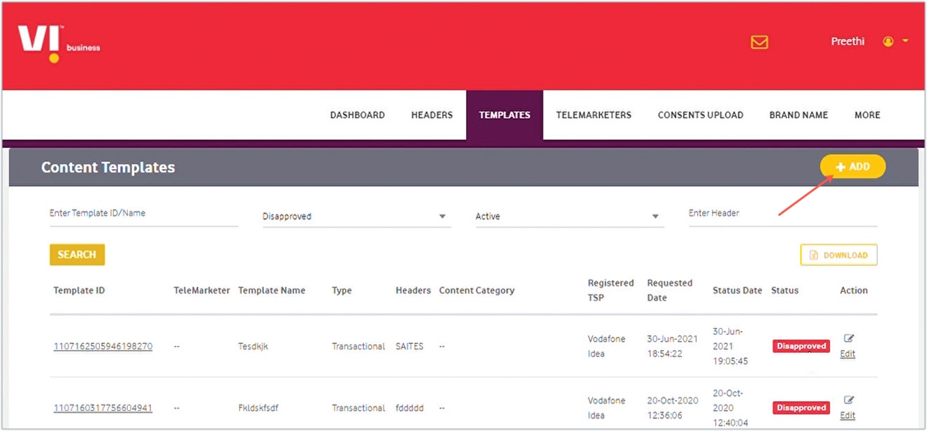 Vodafone Idea add Content template
