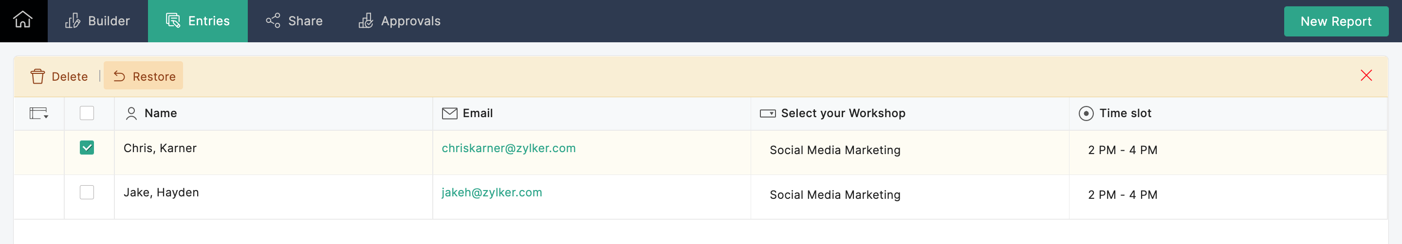 Restore entries