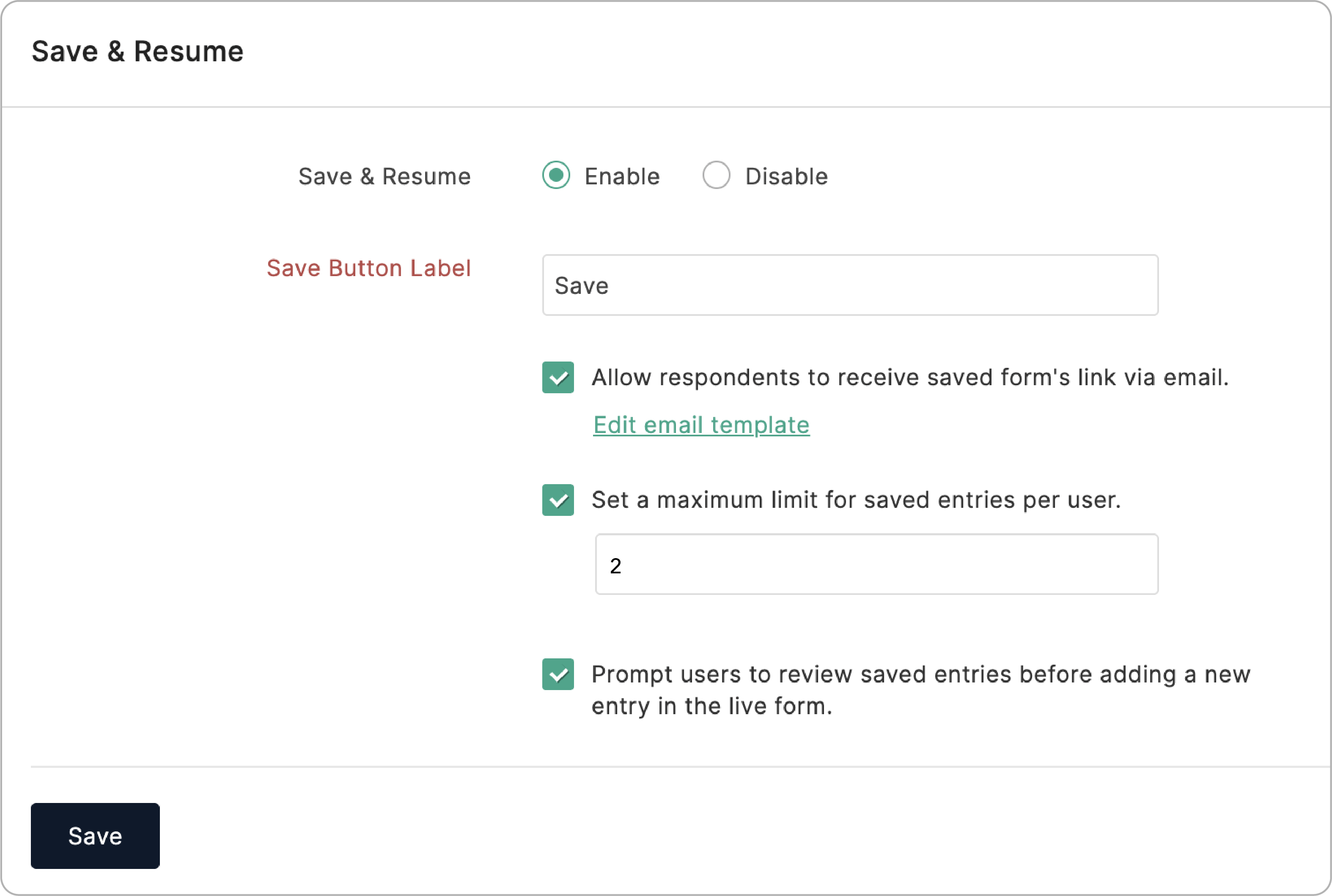 Set limit for saved entries per user
