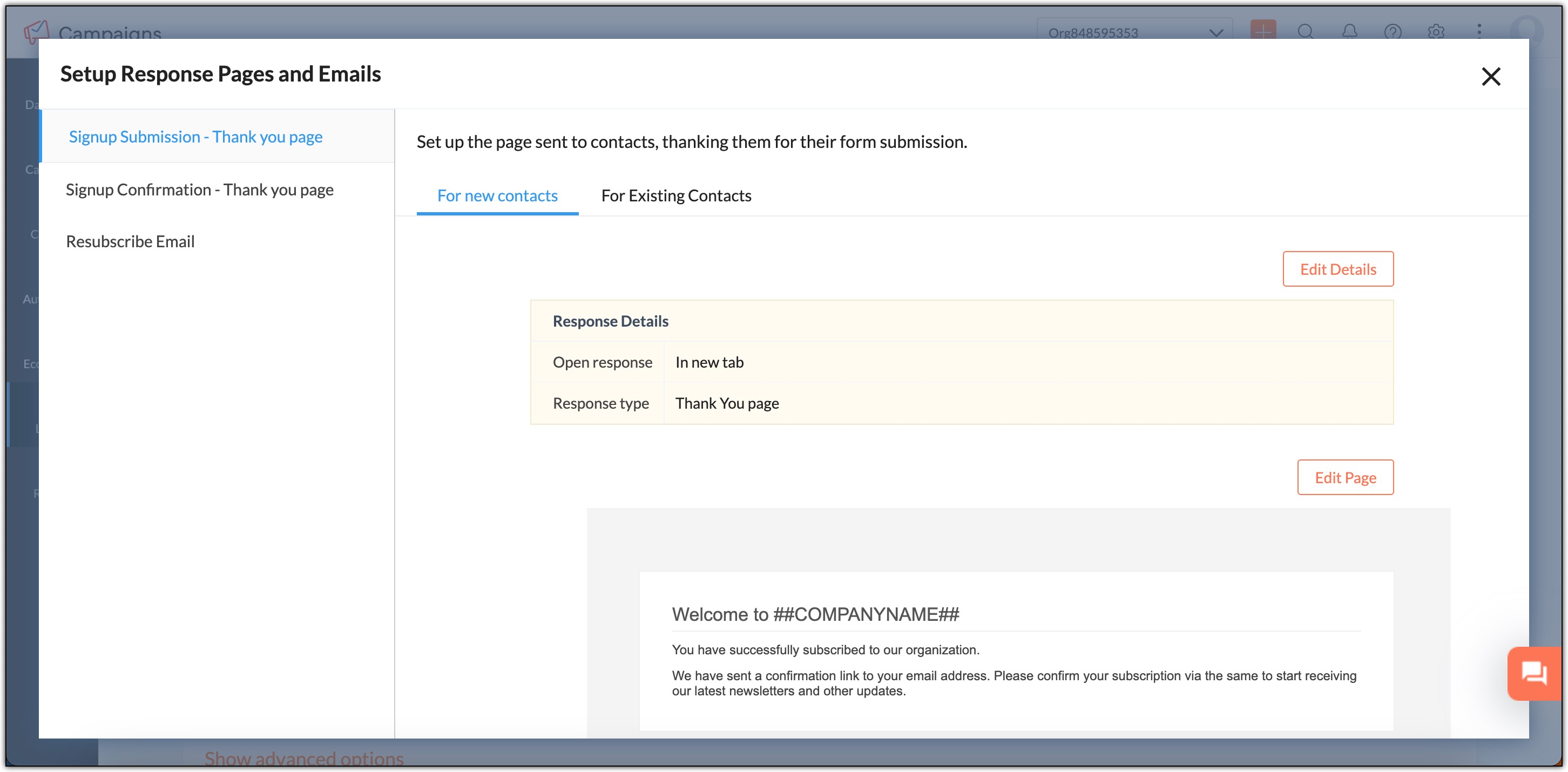 response page
