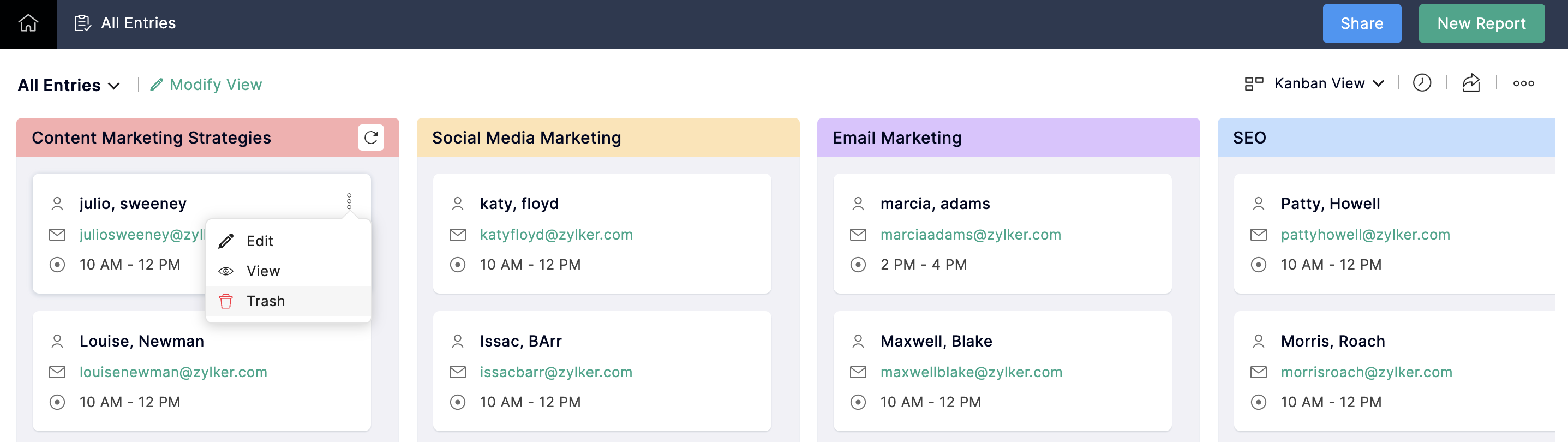 Trash entries in kanban view