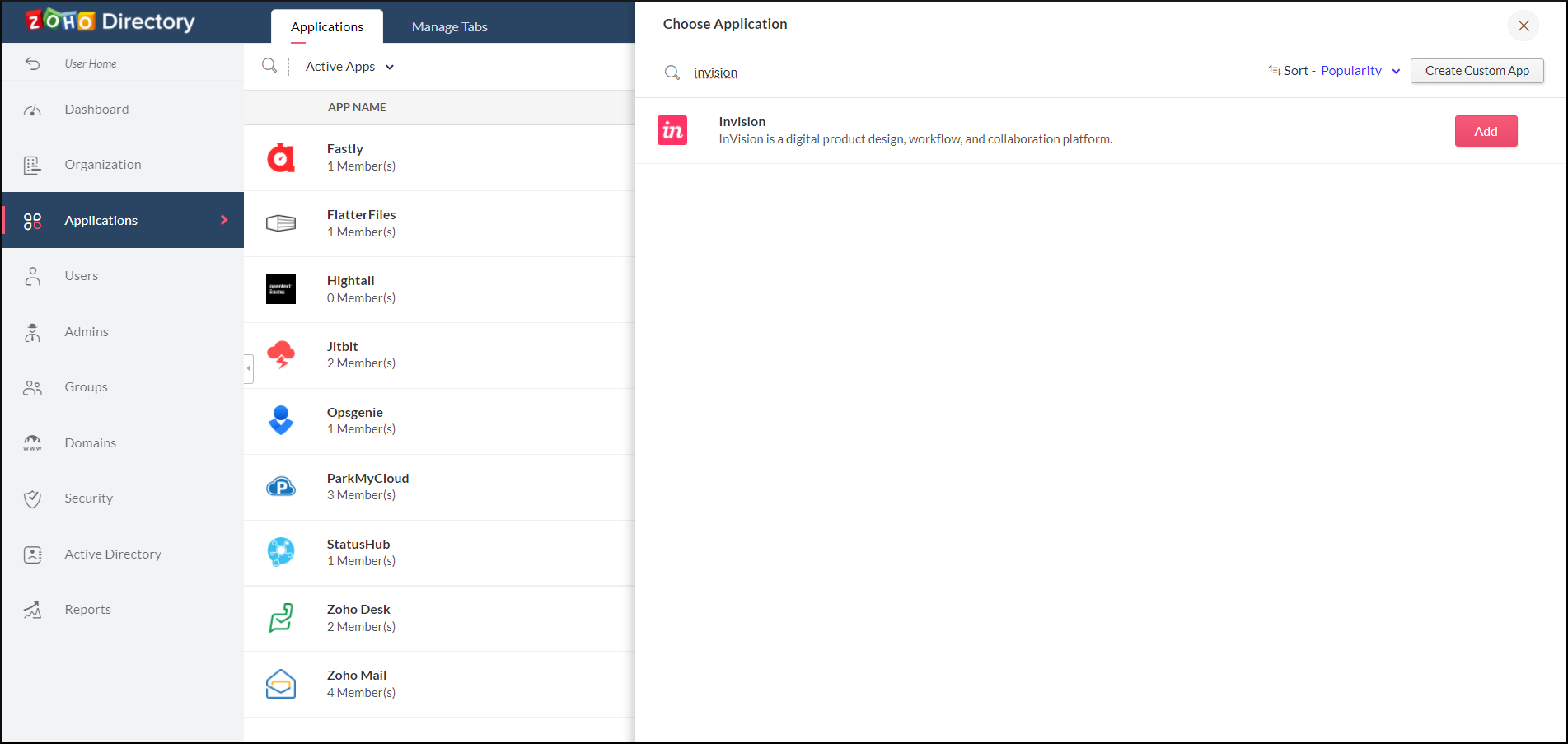 InVision for Zoho Directory