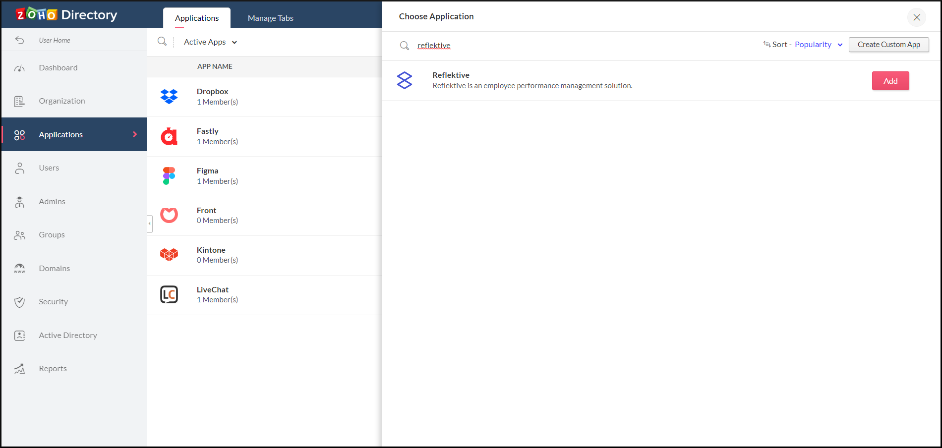 Reflektive in Zoho Directory