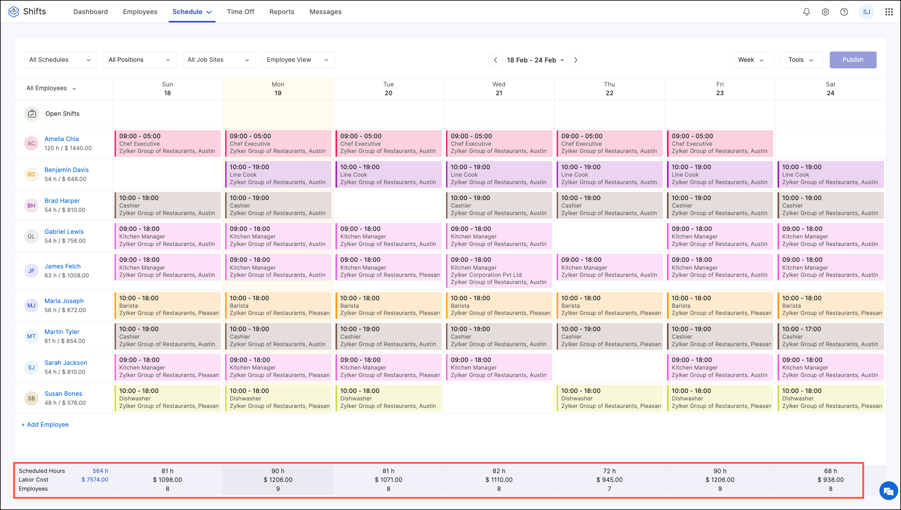 View scheduled hours