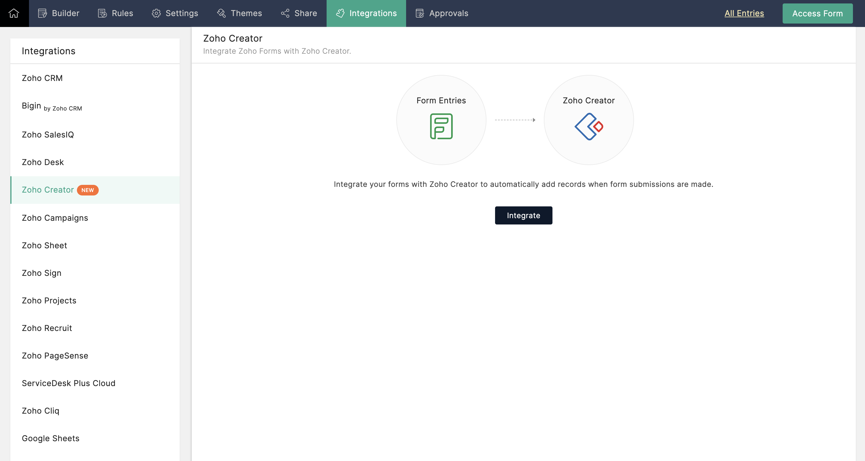 Zoho Forms - Zoho Creator integration