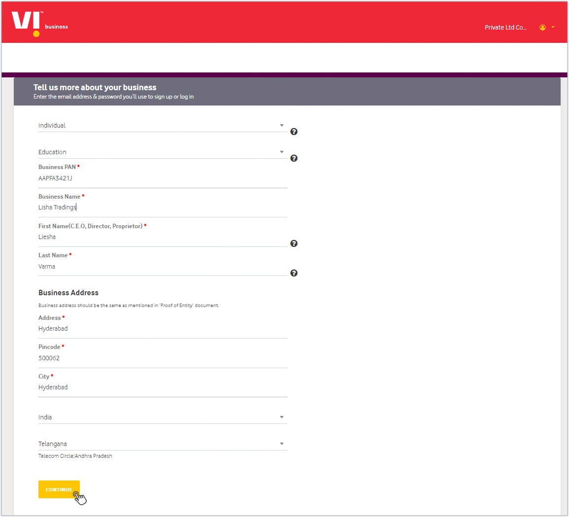 Vodafone Idea Entity registration