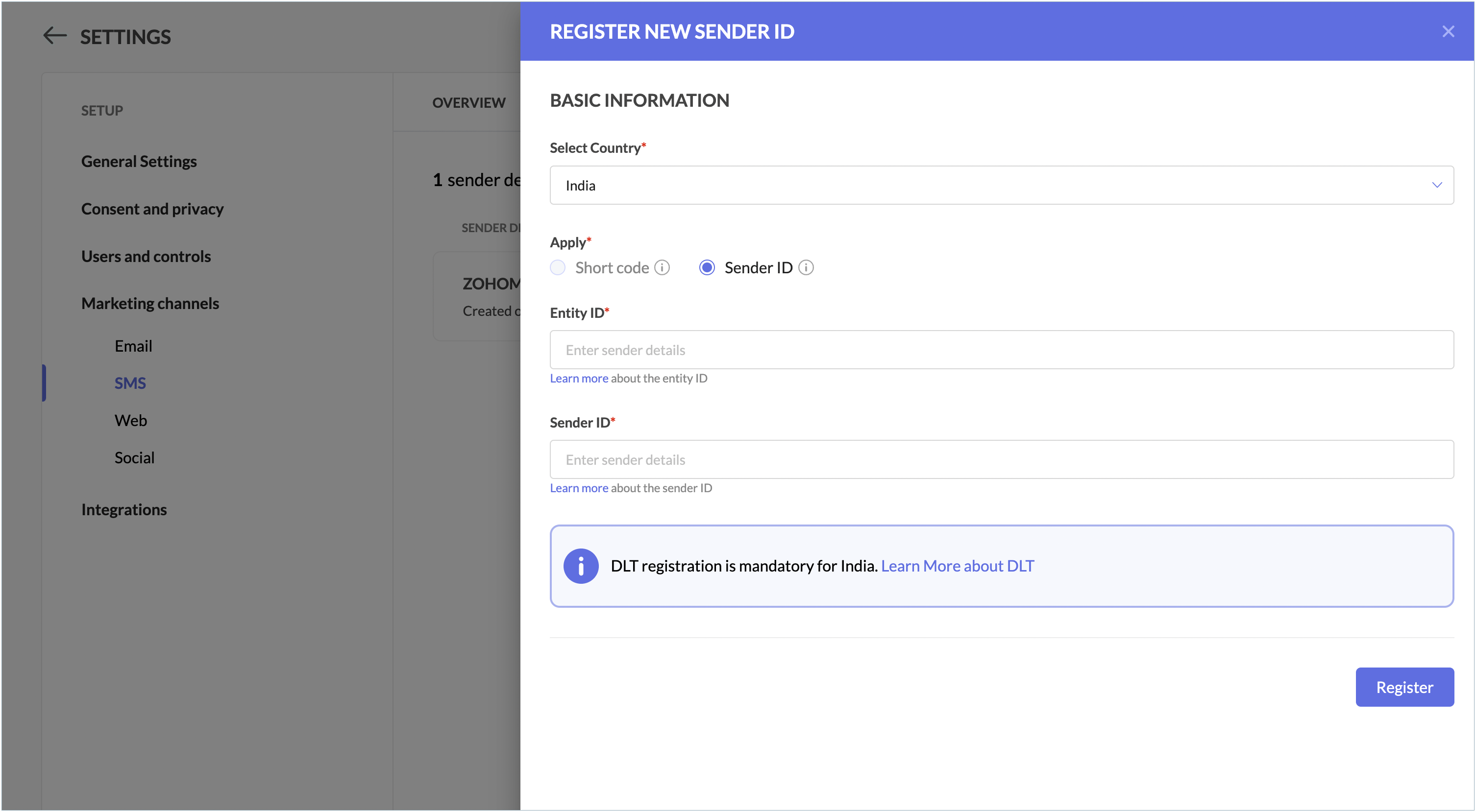 alphanumeric sender id