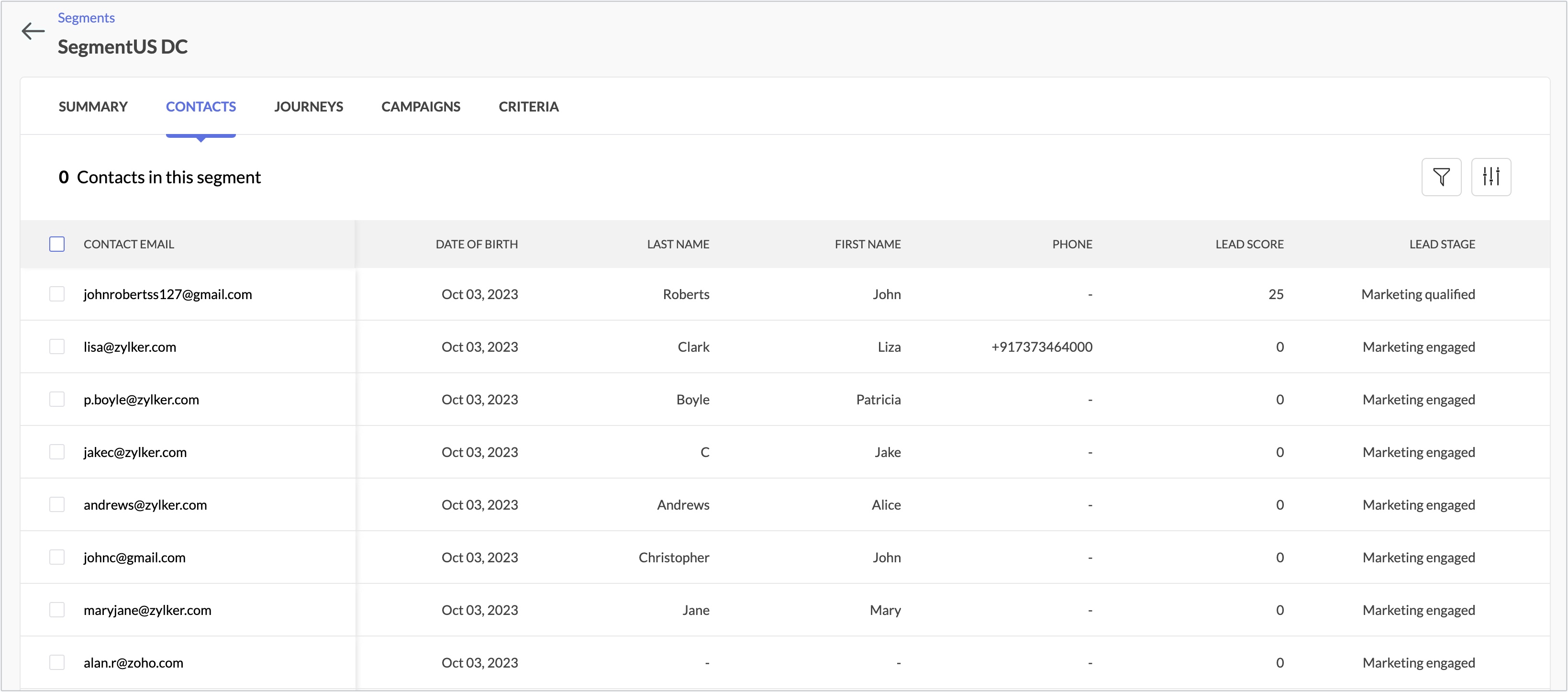 segment contacts page
