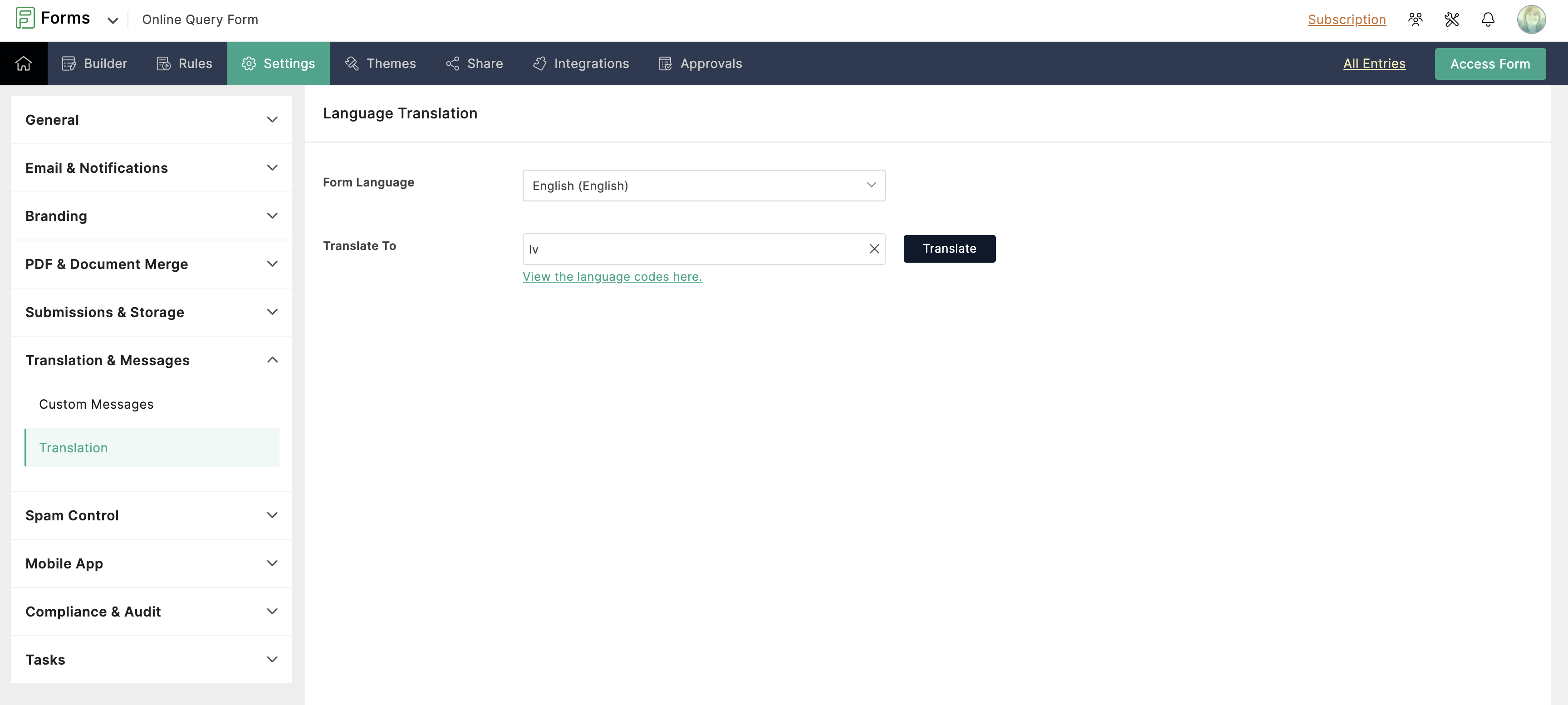 Custom Language option
