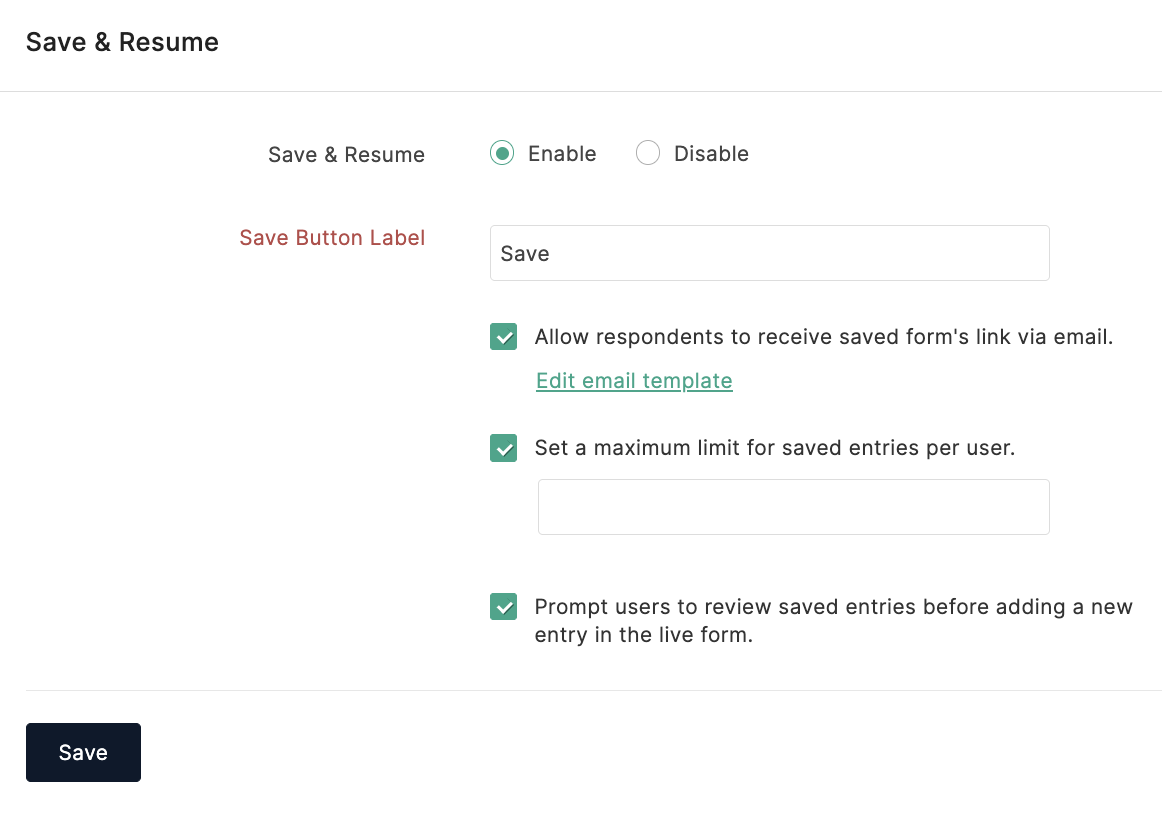 Set a maximum limit for saved entries per user