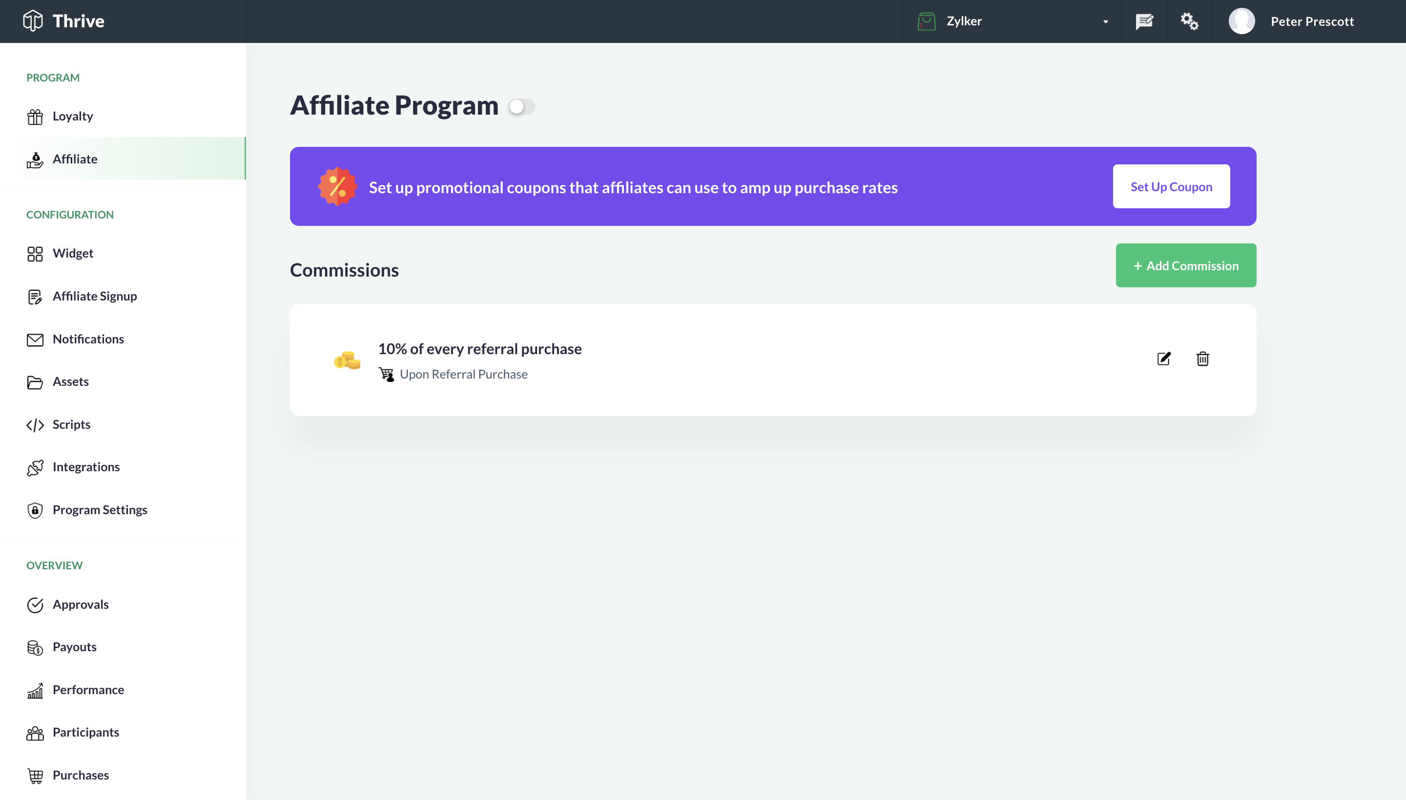 Affiliate coupon setup
