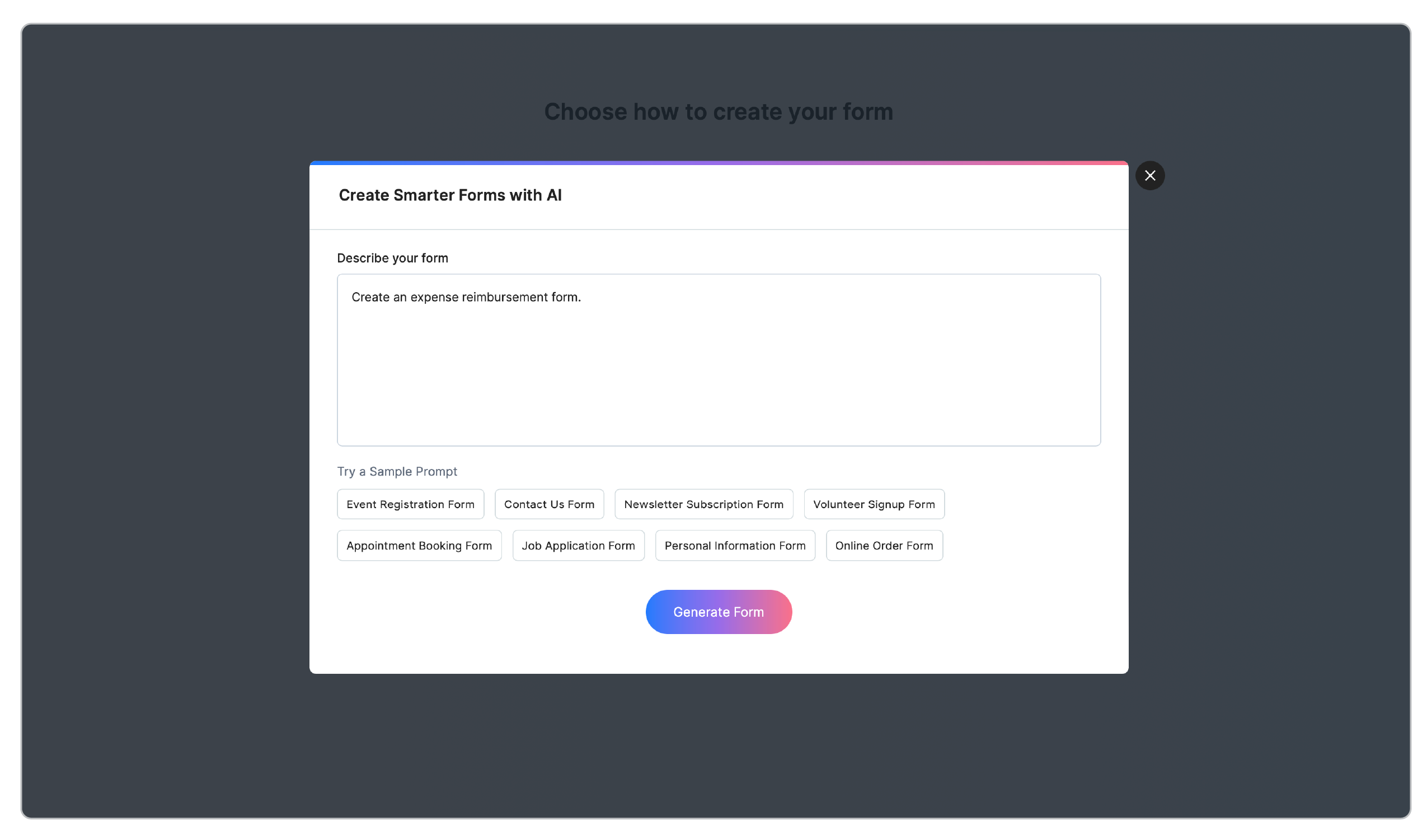 Describe the form you wish to create