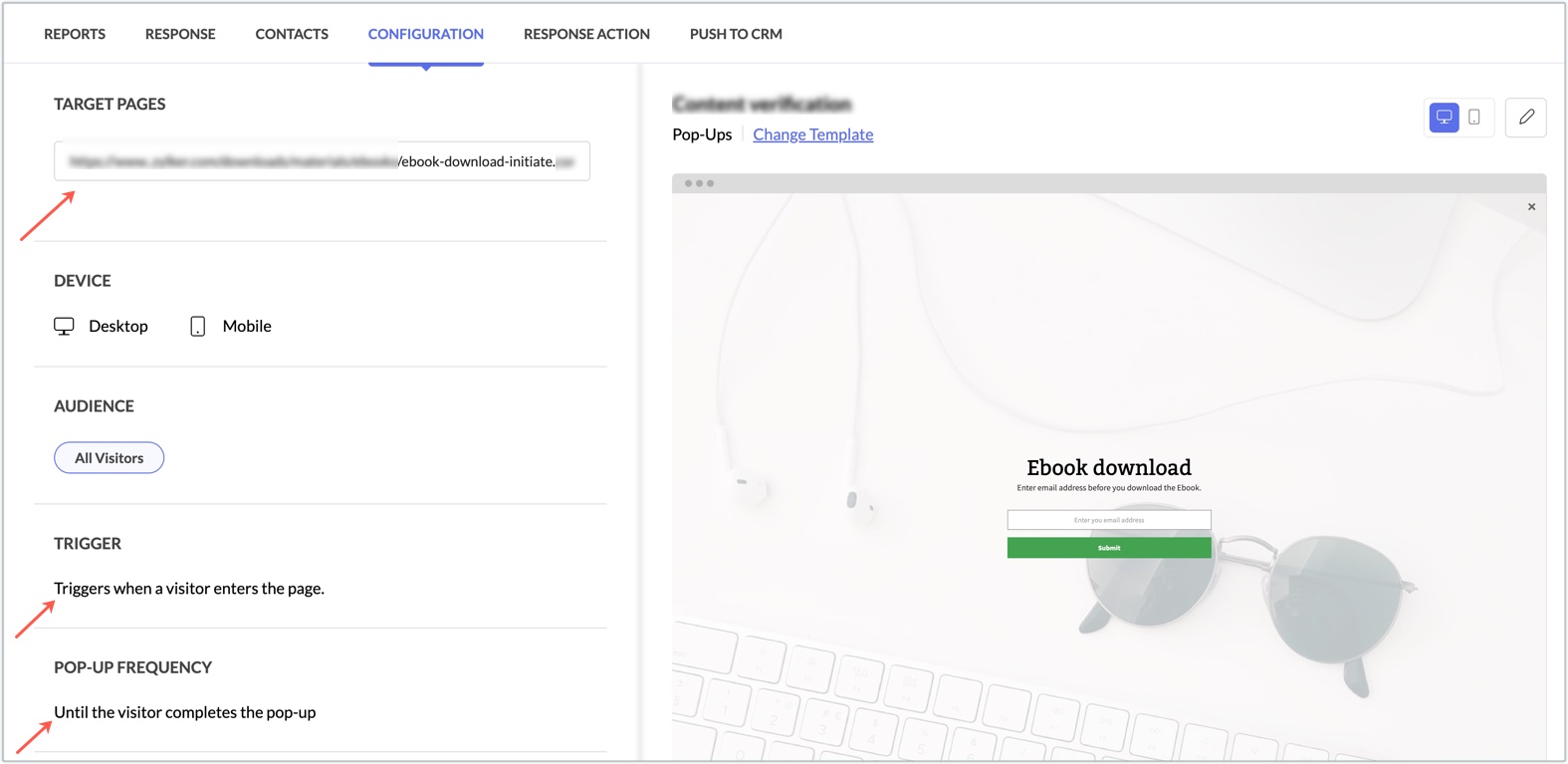 full screen popup configuration