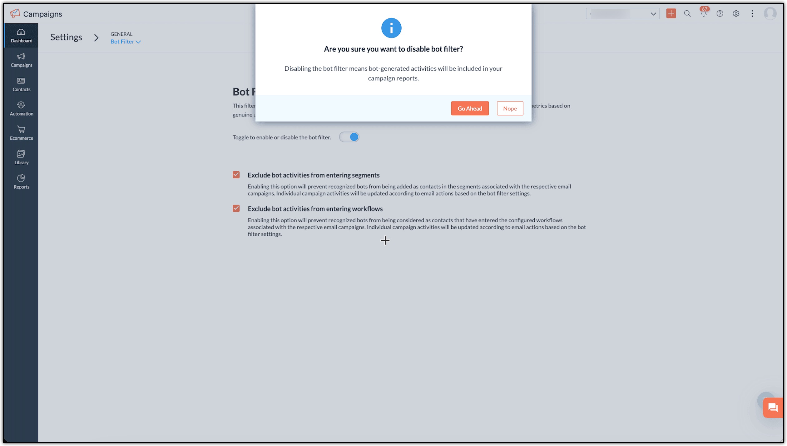 Disable bot filter
