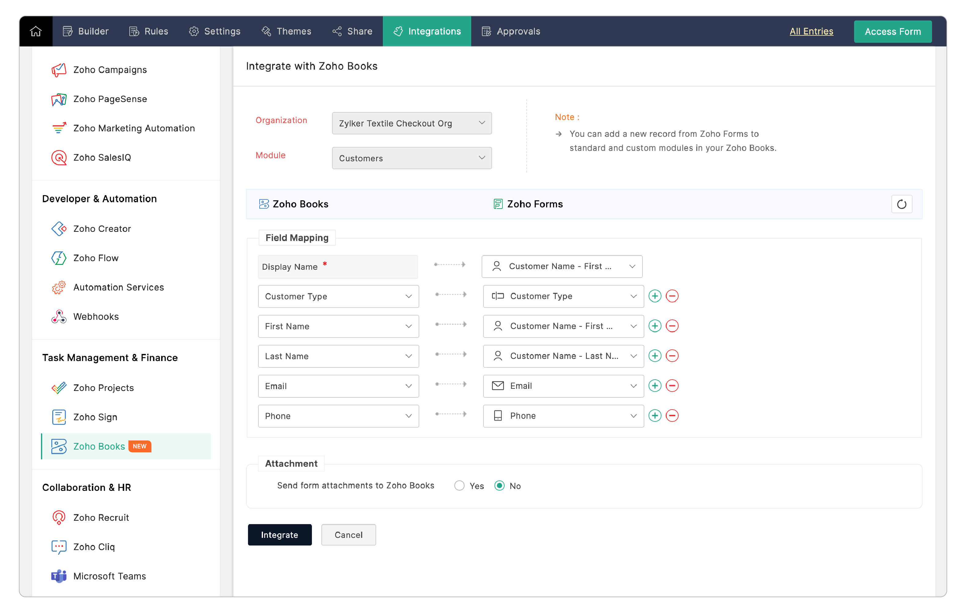 Integration setup