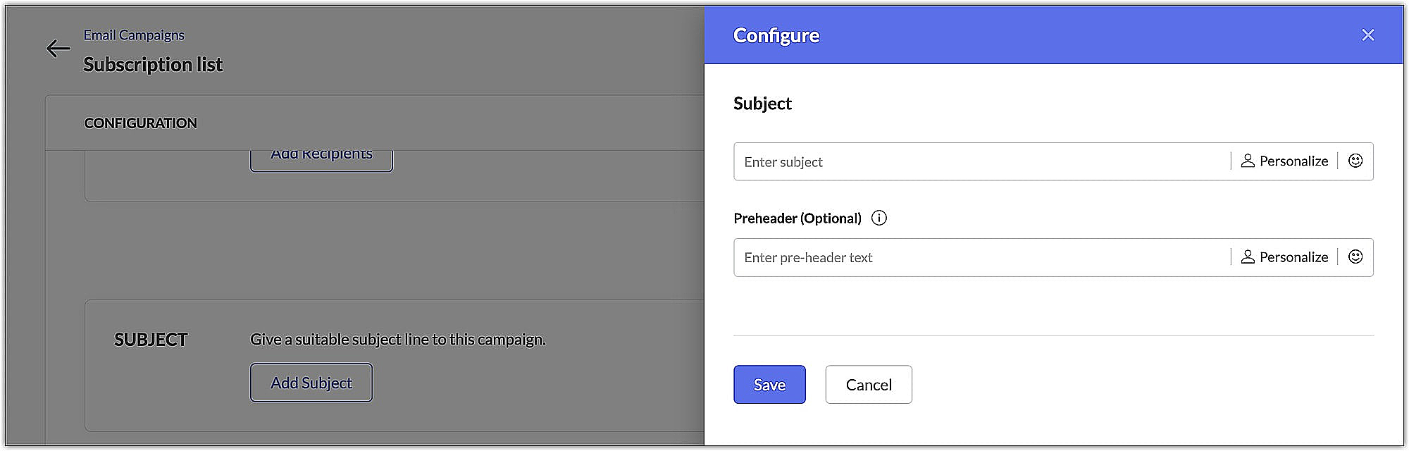 Configure subject line