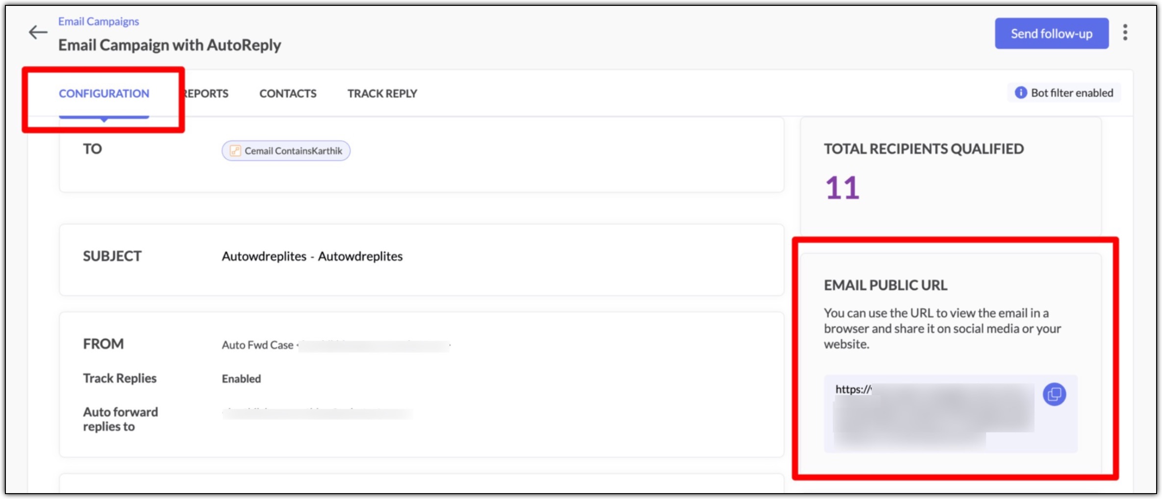 Email public url